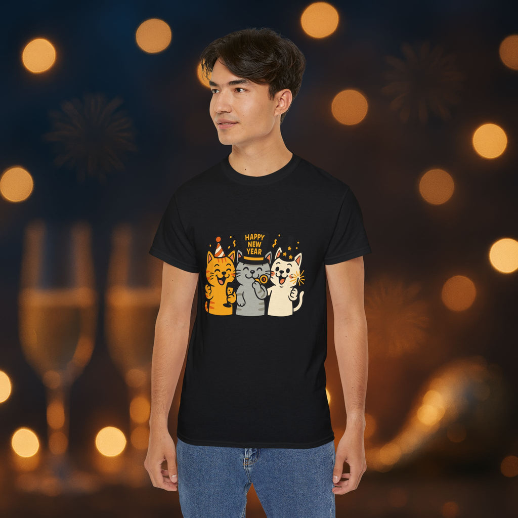 Happy New Year Cats T-Shirt – Cute Party Cats Tee | New Year’s Eve Cat Lover Shirt