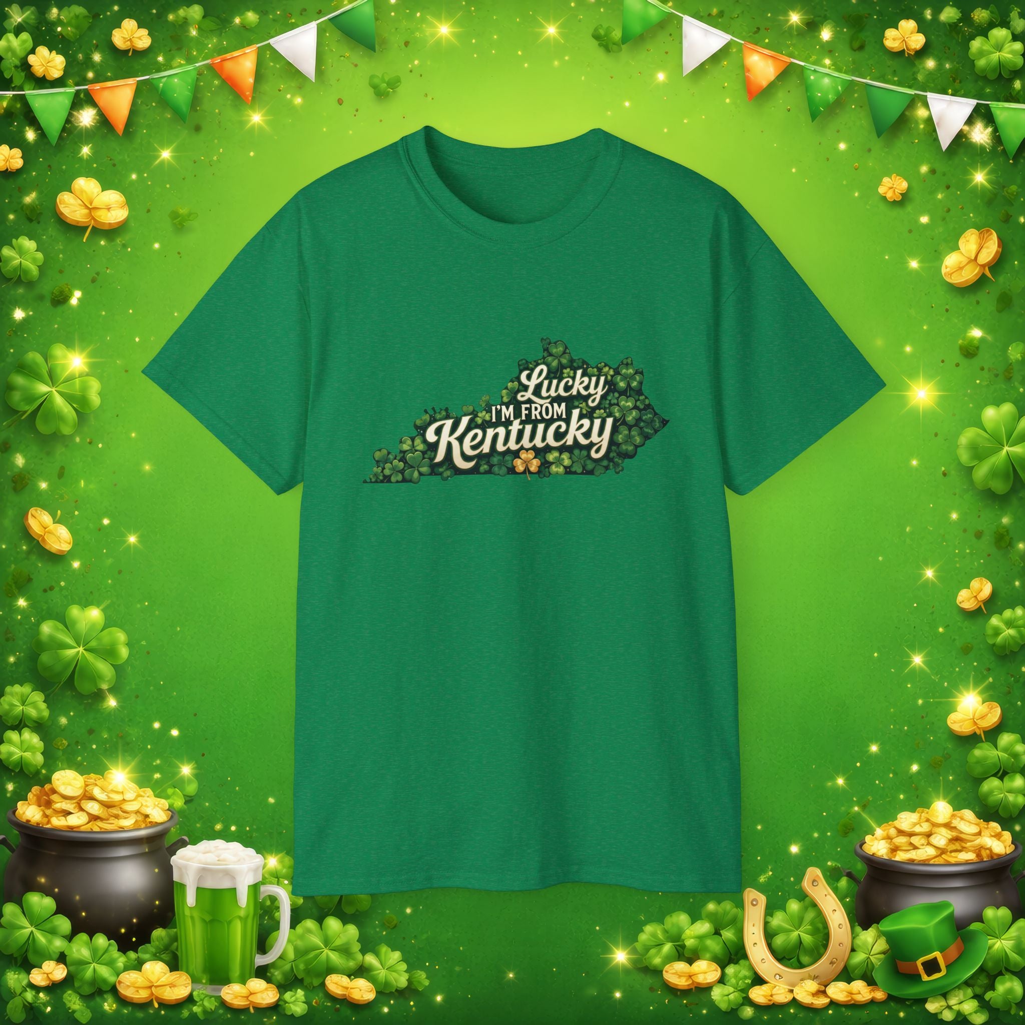 Lucky I’m From Kentucky T-Shirt – St. Patrick’s Day Shamrock Kentucky Shirt – Irish Bluegrass Pride Graphic Tee