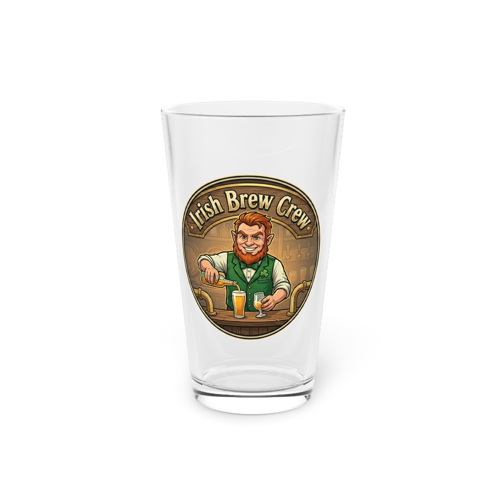 Irish Brew Crew Beer Glass – St. Patrick’s Day Pub Style Pint Glass with Lucky Bartender Design