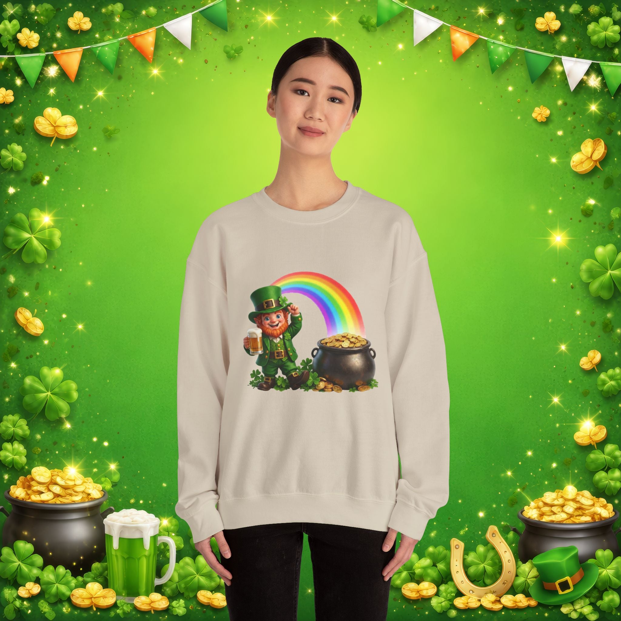 Lucky Leprechaun Rainbow Gold St. Patrick’s Day Sweatshirt | Irish Beer Pullover