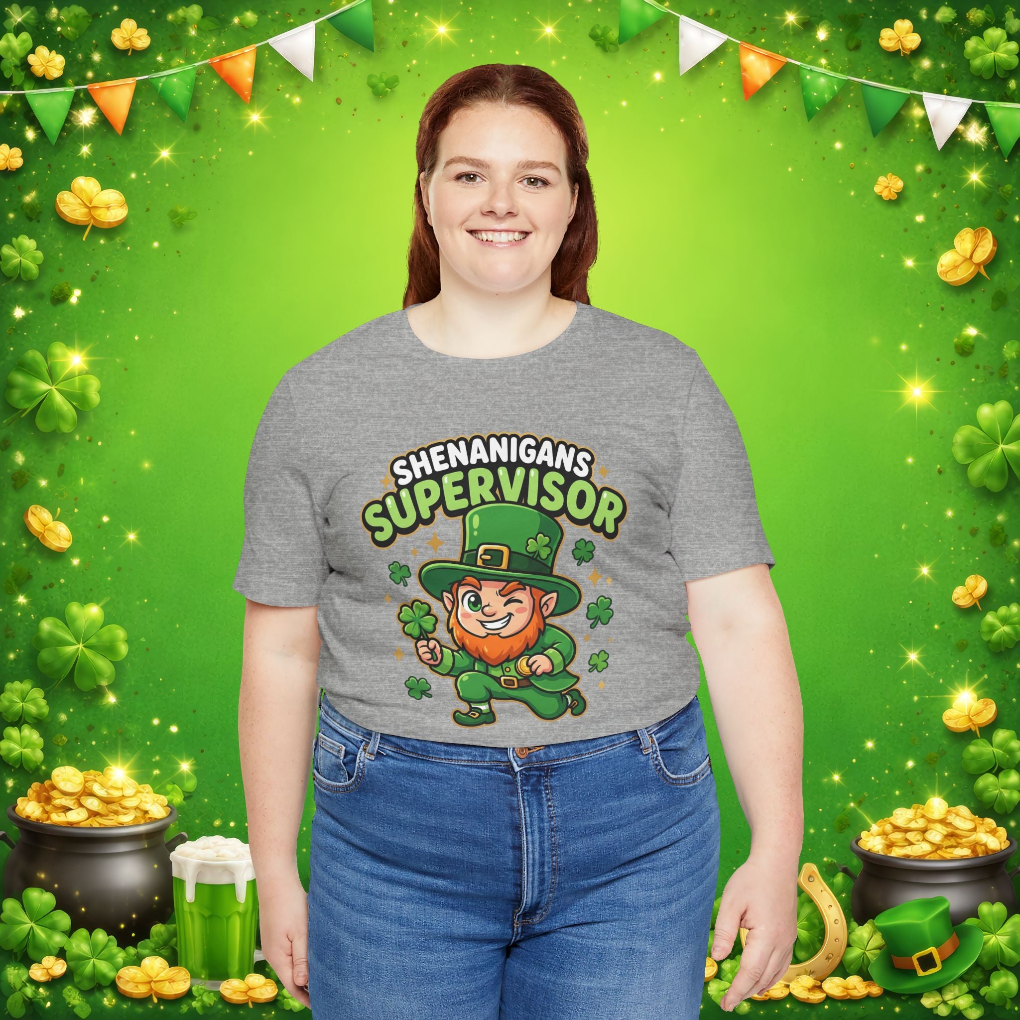 Shenanigans Supervisor T-Shirt – Funny St. Patrick’s Day Leprechaun Adult Unisex Tee