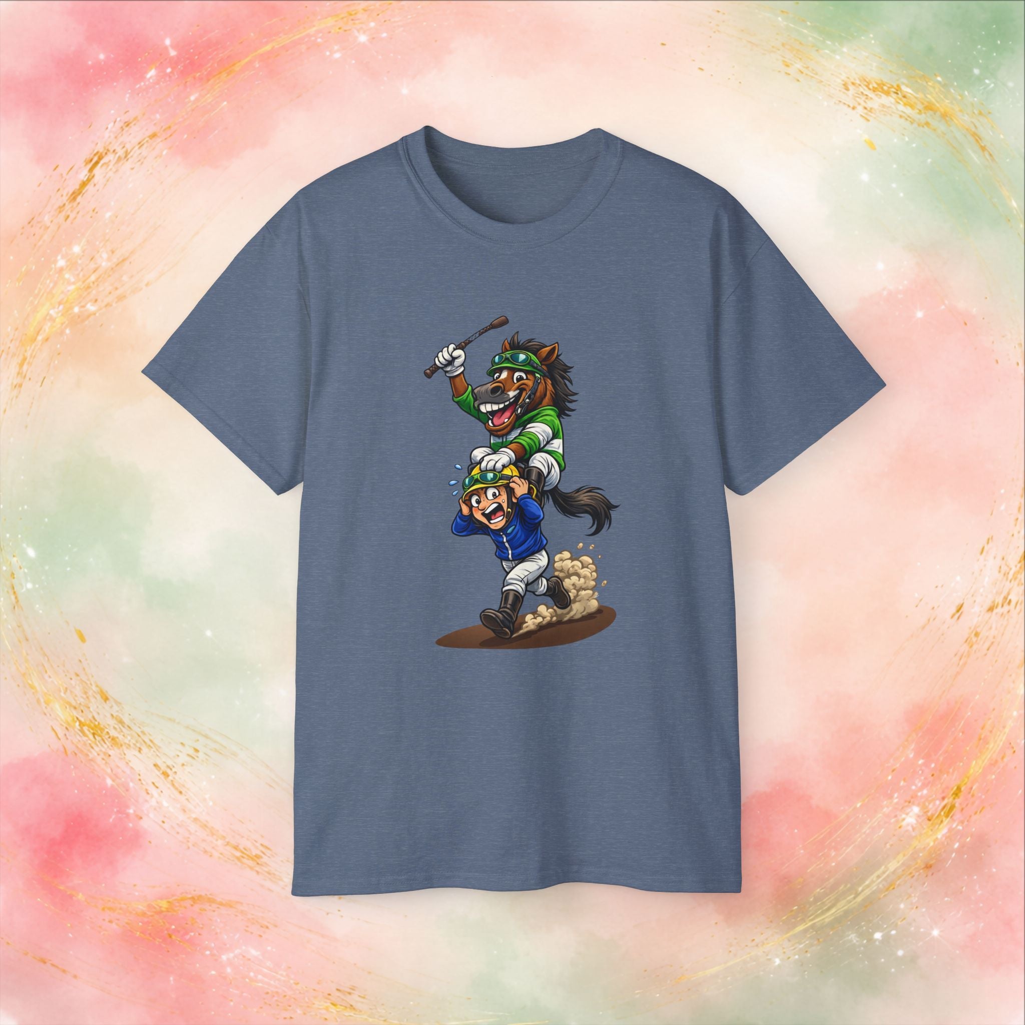 Funny Derby Horse & Jockey T-Shirt | Playful Horse Racing Graphic Tee