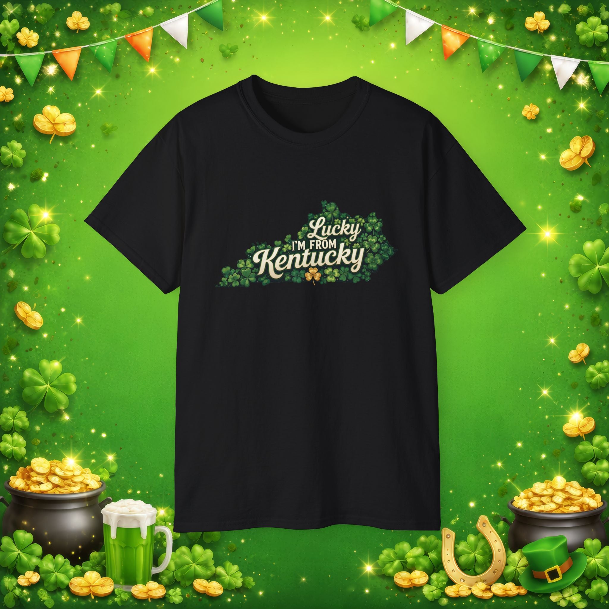 Lucky I’m From Kentucky T-Shirt – St. Patrick’s Day Shamrock Kentucky Shirt – Irish Bluegrass Pride Graphic Tee