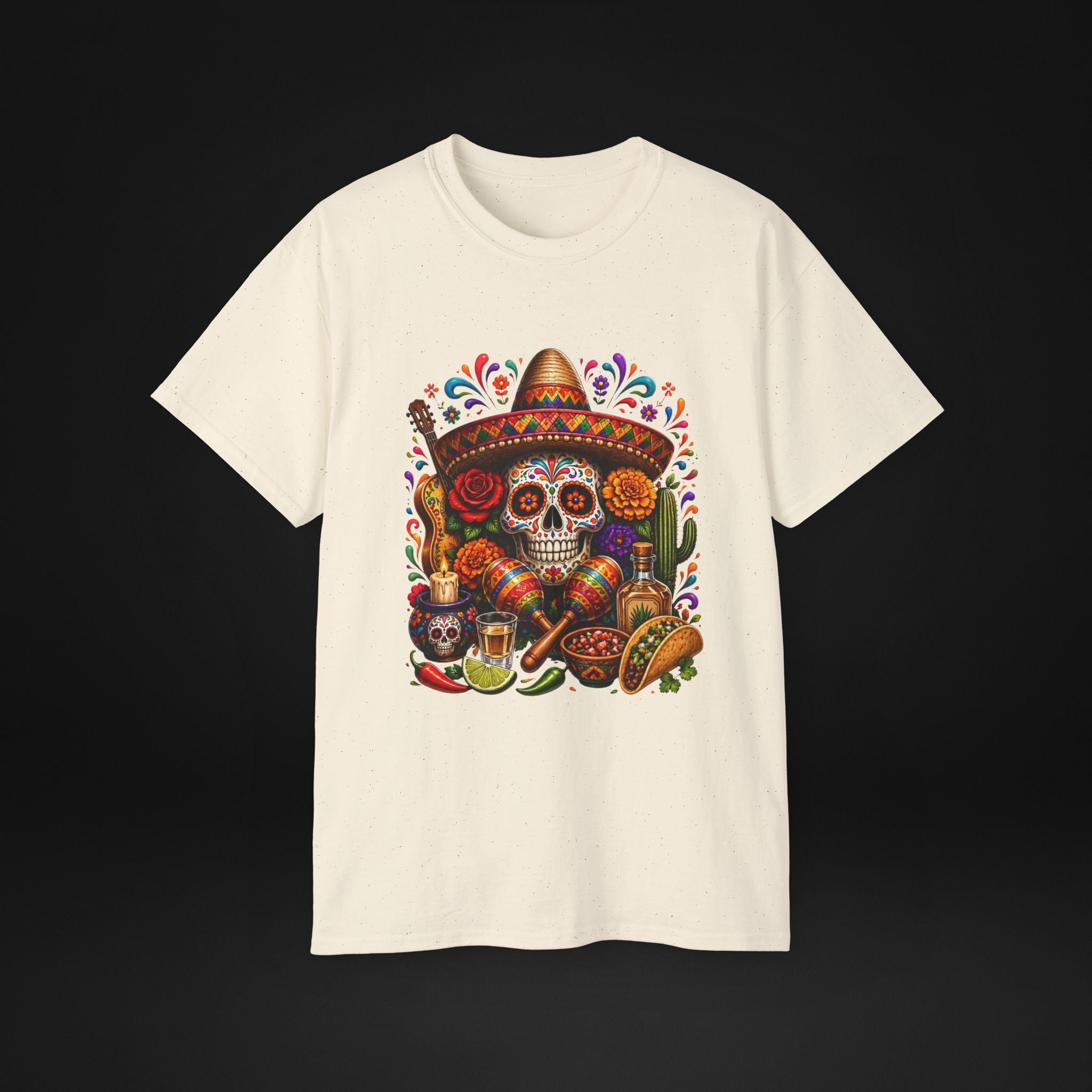 Cinco de Mayo Sugar Skull T-Shirt – Fiesta Sombrero Taco & Tequila Graphic Tee