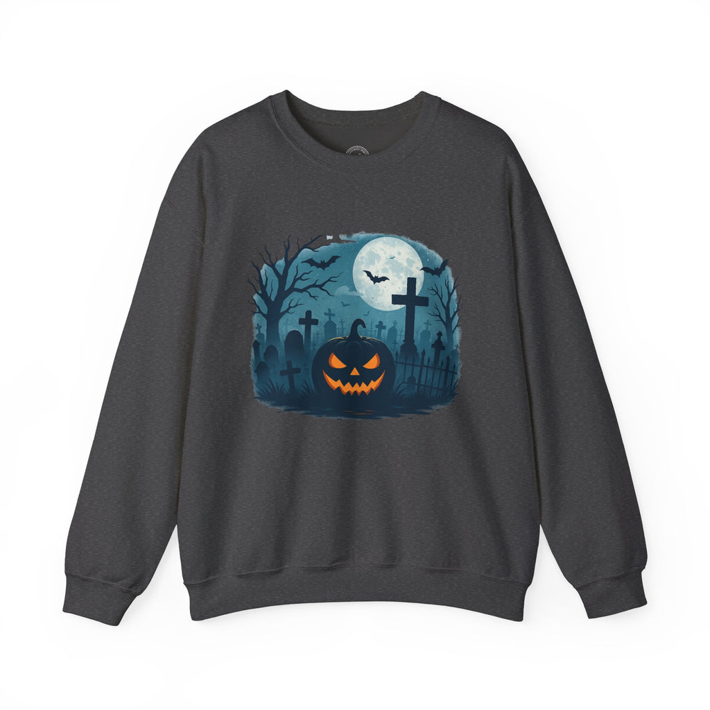 Spooky Graveyard Pumpkin Halloween Sweatshirt – Creepy Full Moon Design