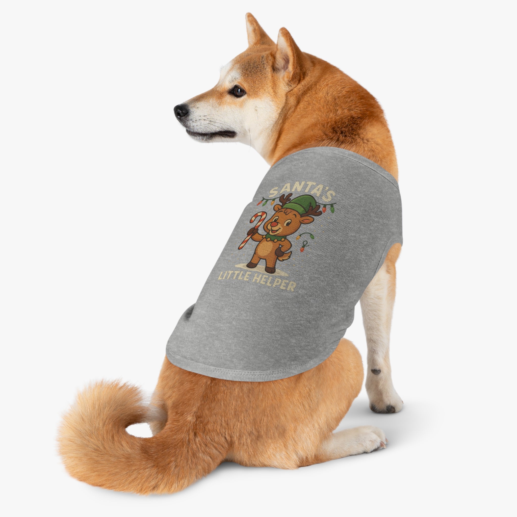 Santa’s Little Helper Dog Christmas Shirt – Cute Reindeer Holiday Pet Tank Top