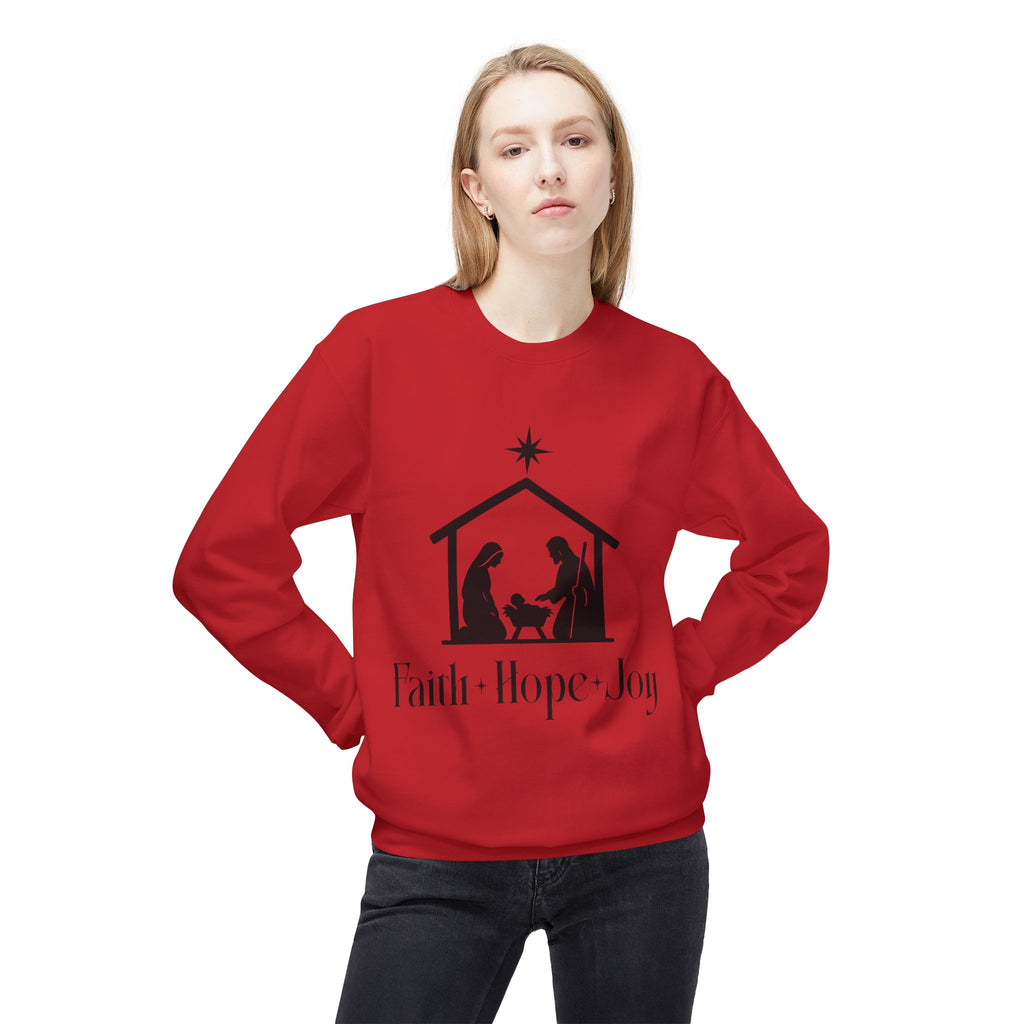 Faith • Hope • Joy Nativity Christmas Sweatshirt – Minimalist Holy Family Design