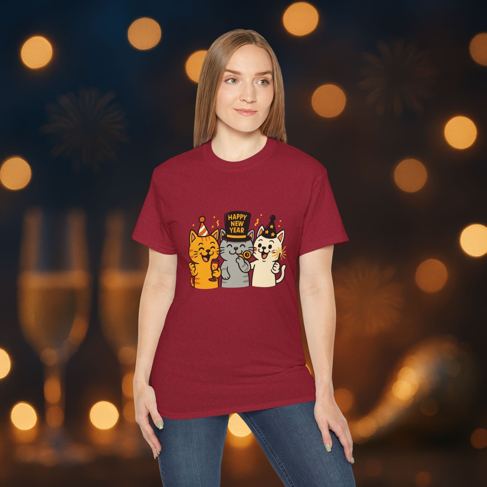 Happy New Year Cats T-Shirt – Cute Party Cats Tee | New Year’s Eve Cat Lover Shirt