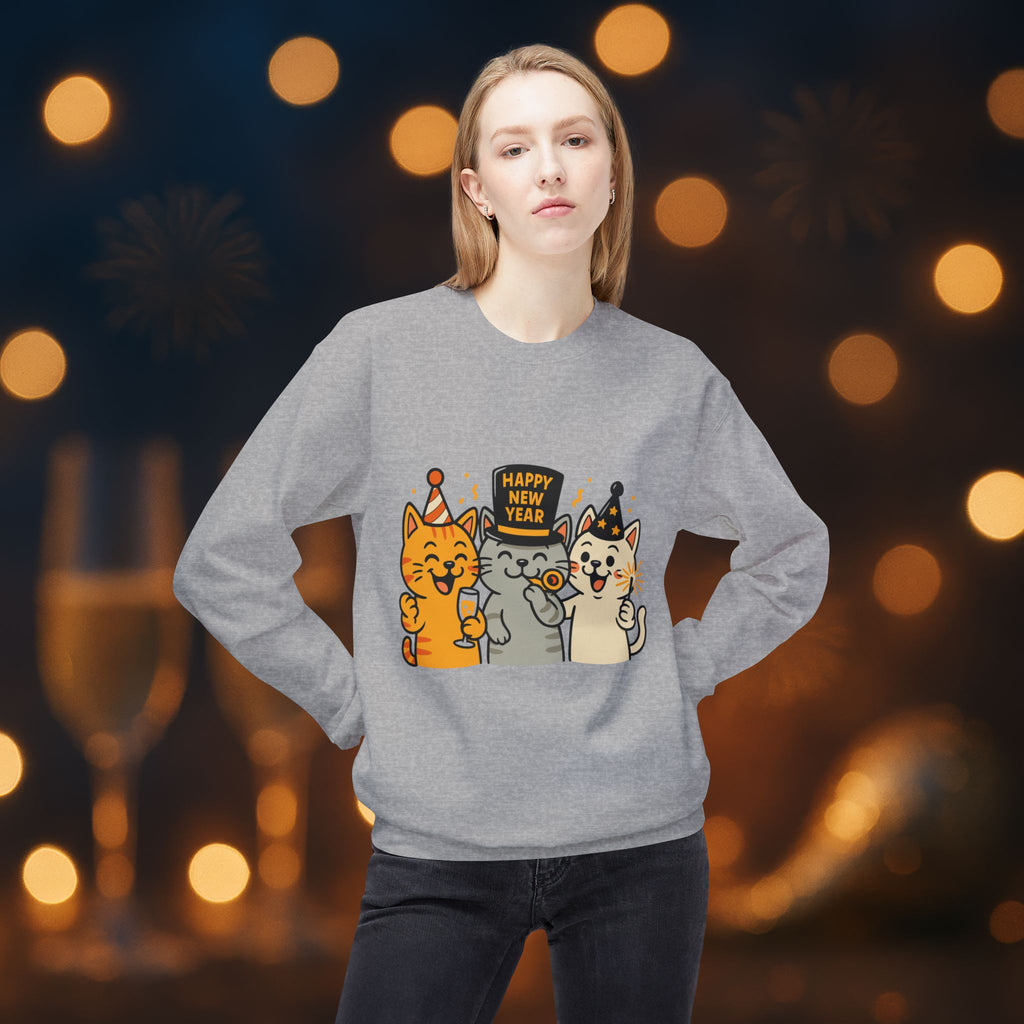 Happy New Year Cats Sweatshirt – Cute Party Cat Crewneck | New Year’s Eve Cat Lover Gift