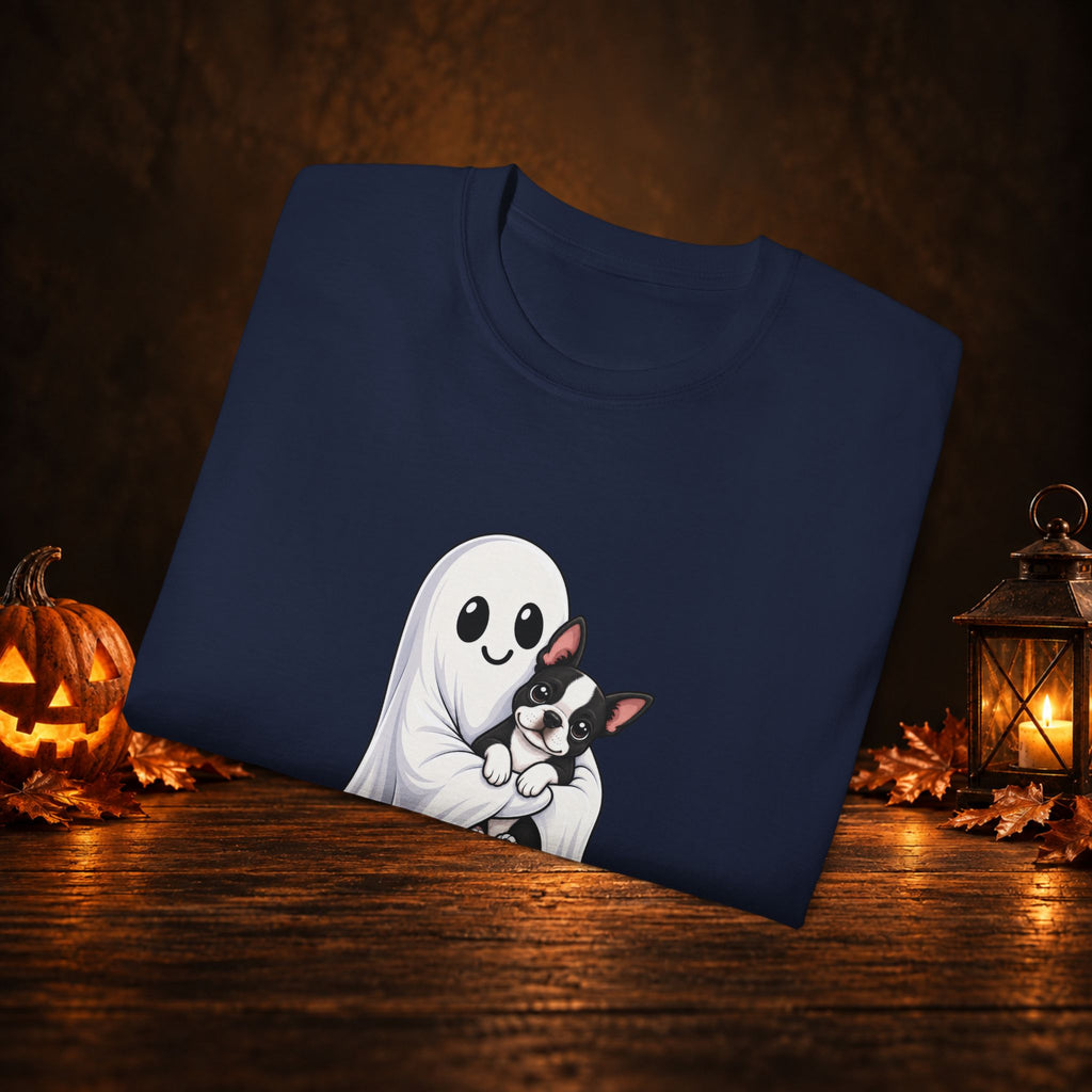 Cute Ghost & Boston Terrier Halloween T‑Shirt