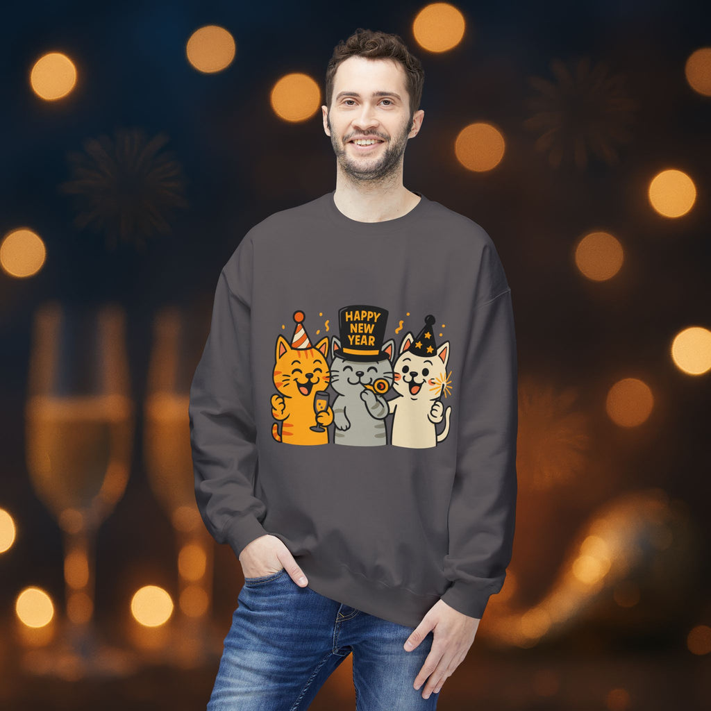 Happy New Year Cats Sweatshirt – Cute Party Cat Crewneck | New Year’s Eve Cat Lover Gift
