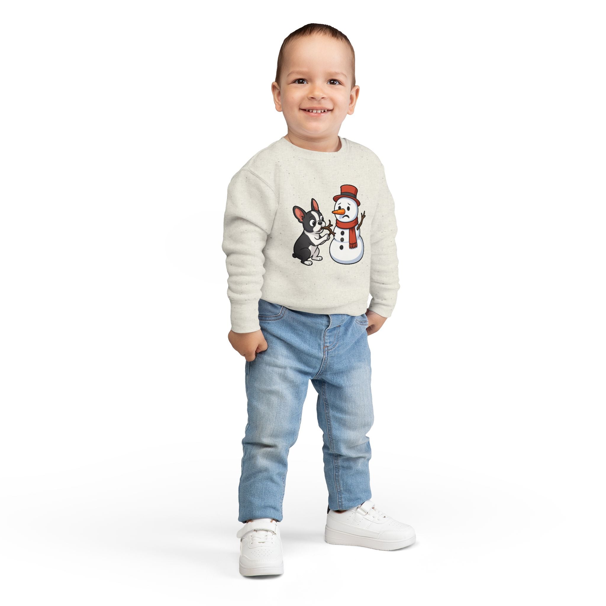 Boston Terrier & Snowman Christmas Toddler Sweatshirt