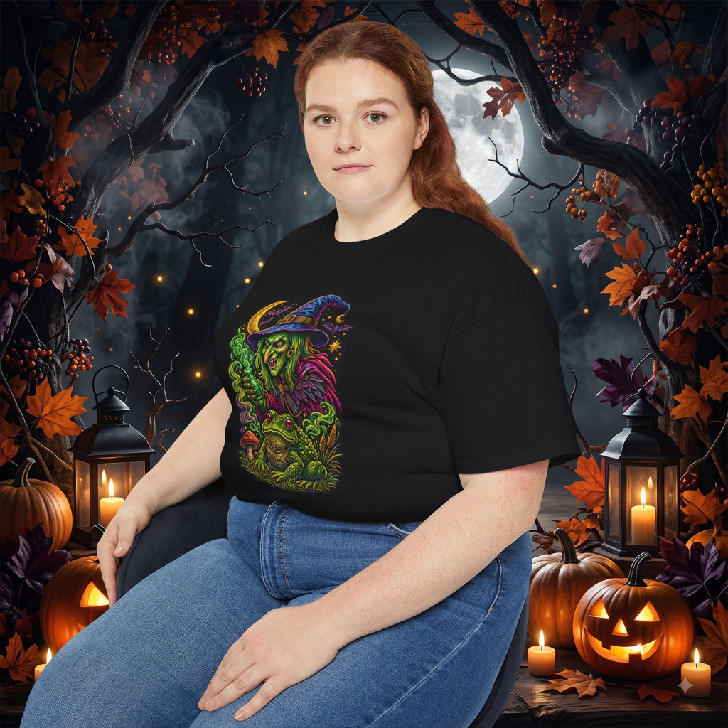 Neon Witch & Toad Halloween T-Shirt | Spooky Witchcraft Tee
