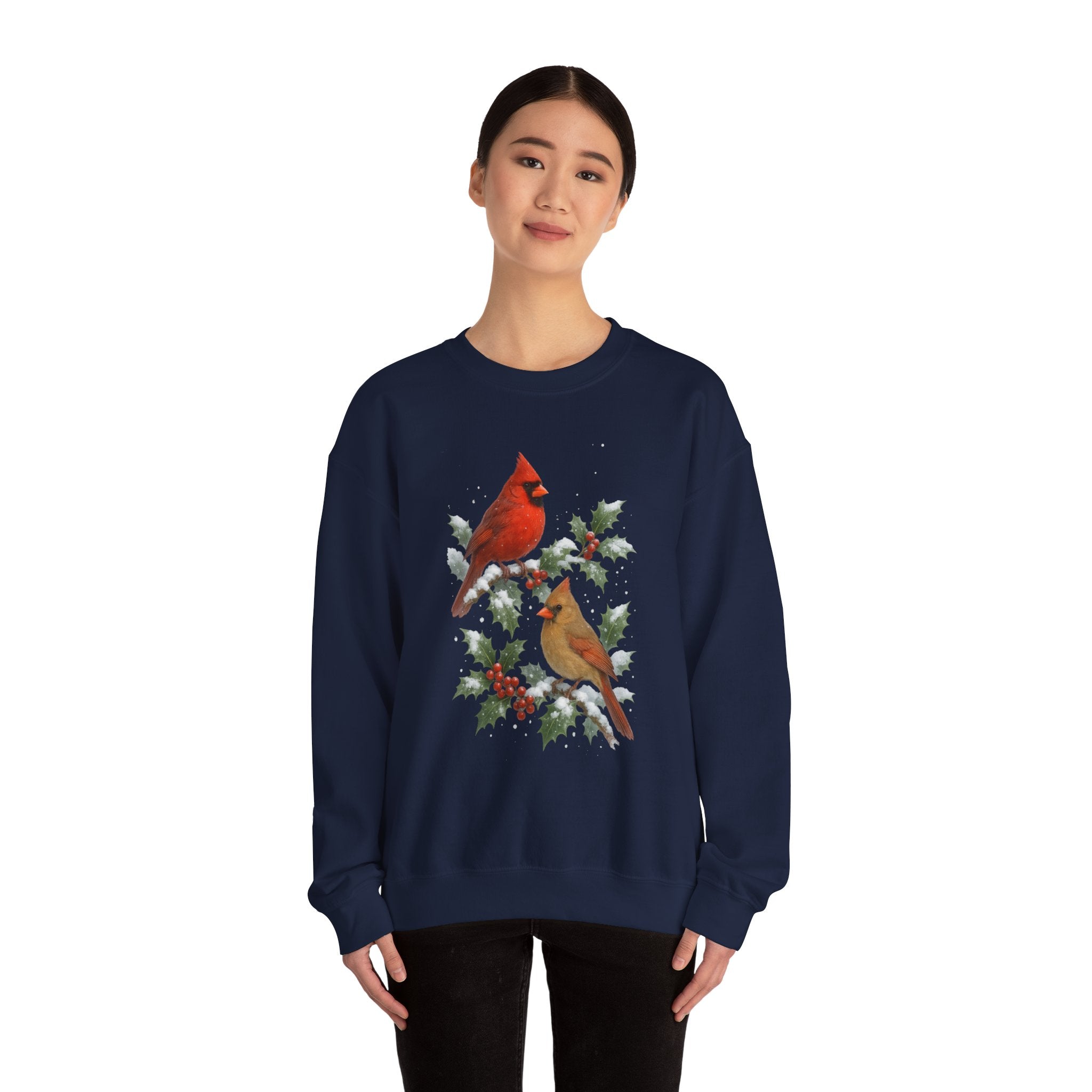 Winter Cardinals Christmas Sweatshirt – Cozy Holiday Birds on Holly Branches