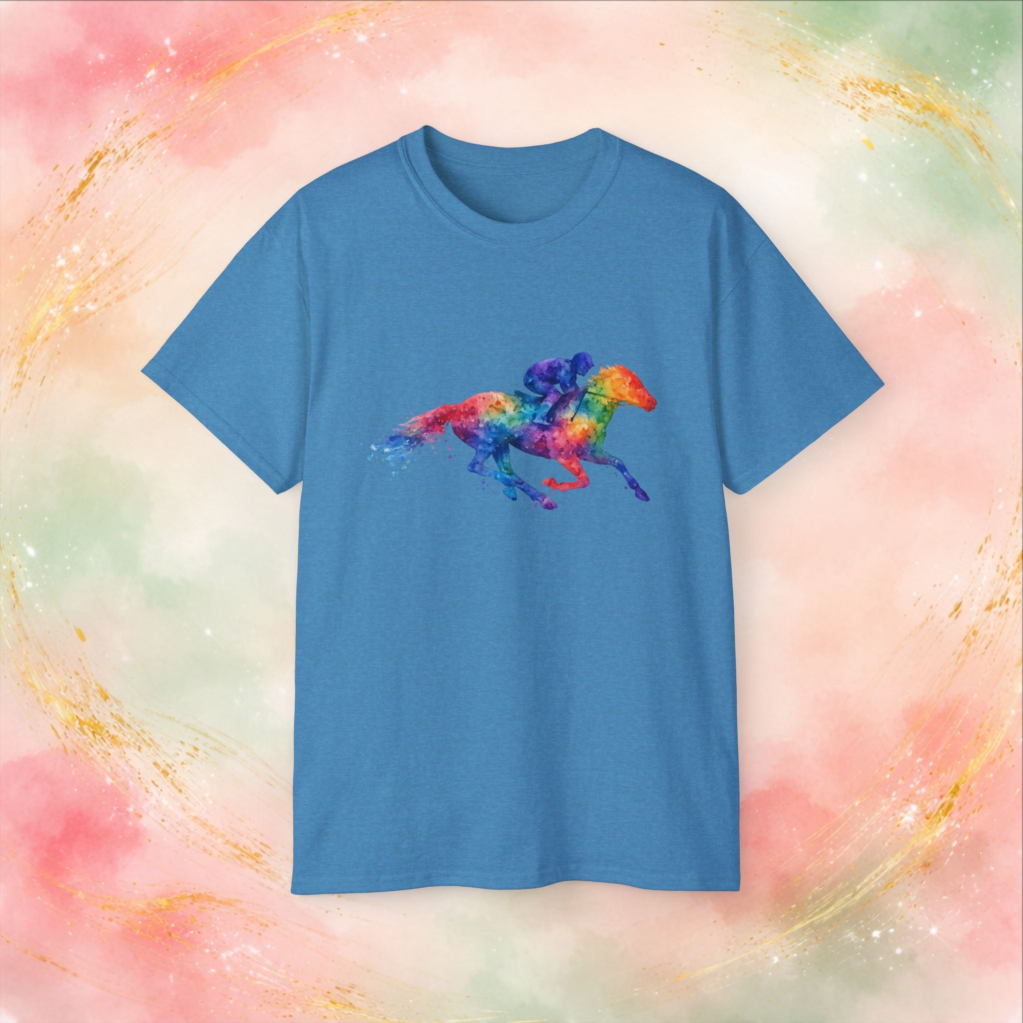 Kentucky Derby Watercolor Horse & Jockey T-Shirt | Colorful Race Day Graphic Tee
