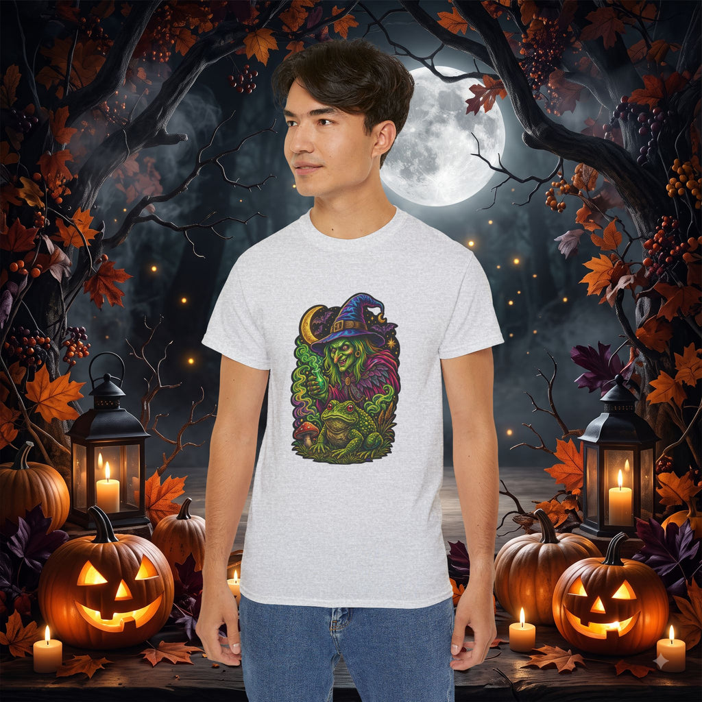 Neon Witch & Toad Halloween T-Shirt | Spooky Witchcraft Tee