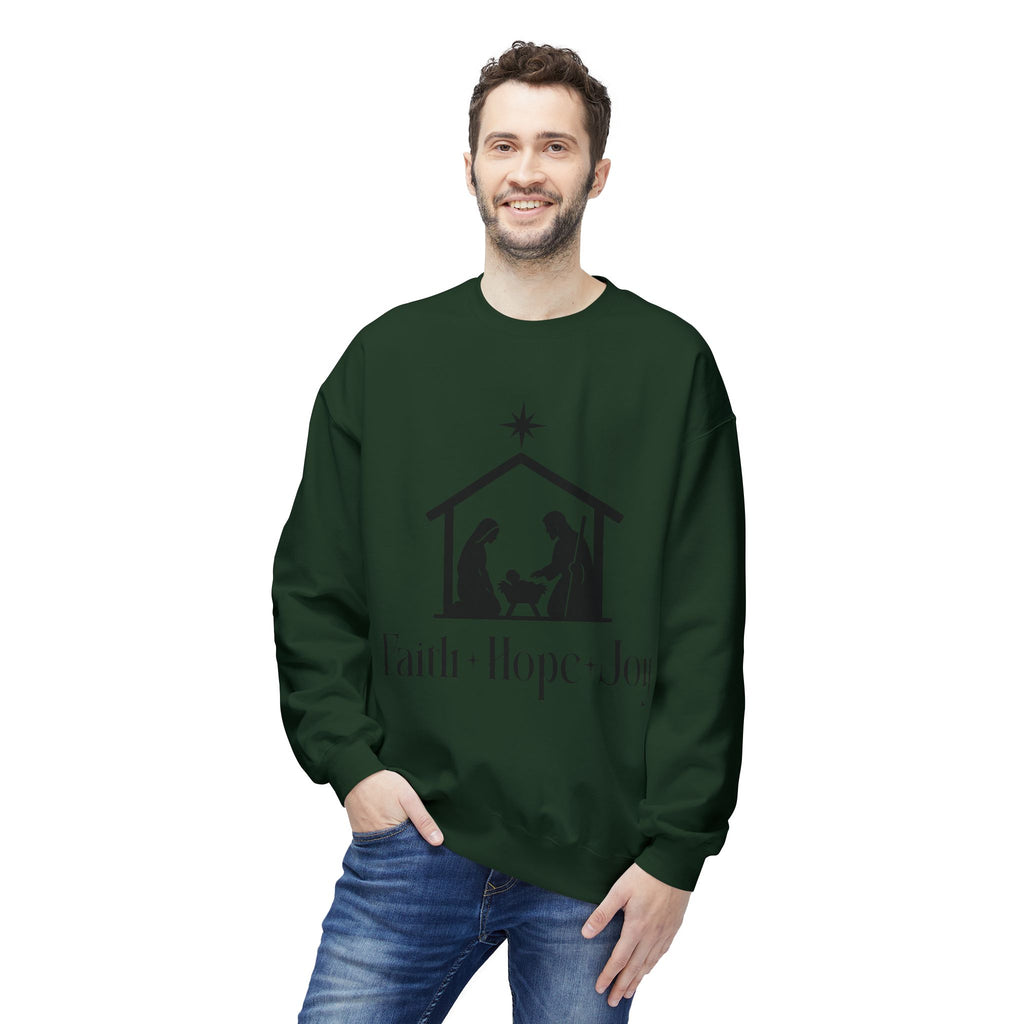 Faith • Hope • Joy Nativity Christmas Sweatshirt – Minimalist Holy Family Design