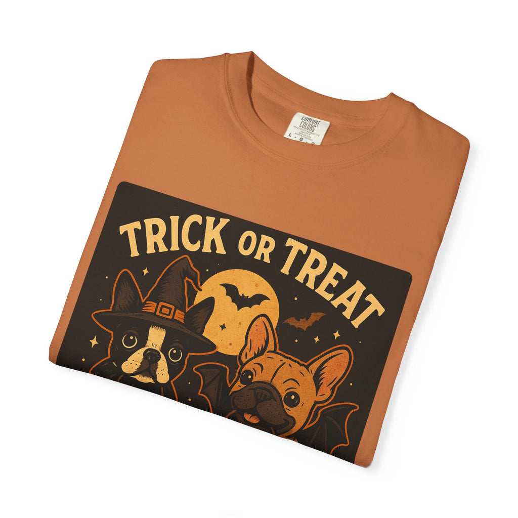 Trick or Treat Boston Terrier & Frenchie Halloween Shirt (Adult Unisex)