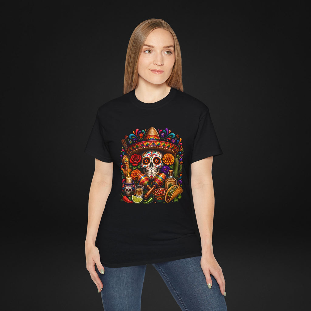 Cinco de Mayo Sugar Skull T-Shirt – Fiesta Sombrero Taco & Tequila Graphic Tee