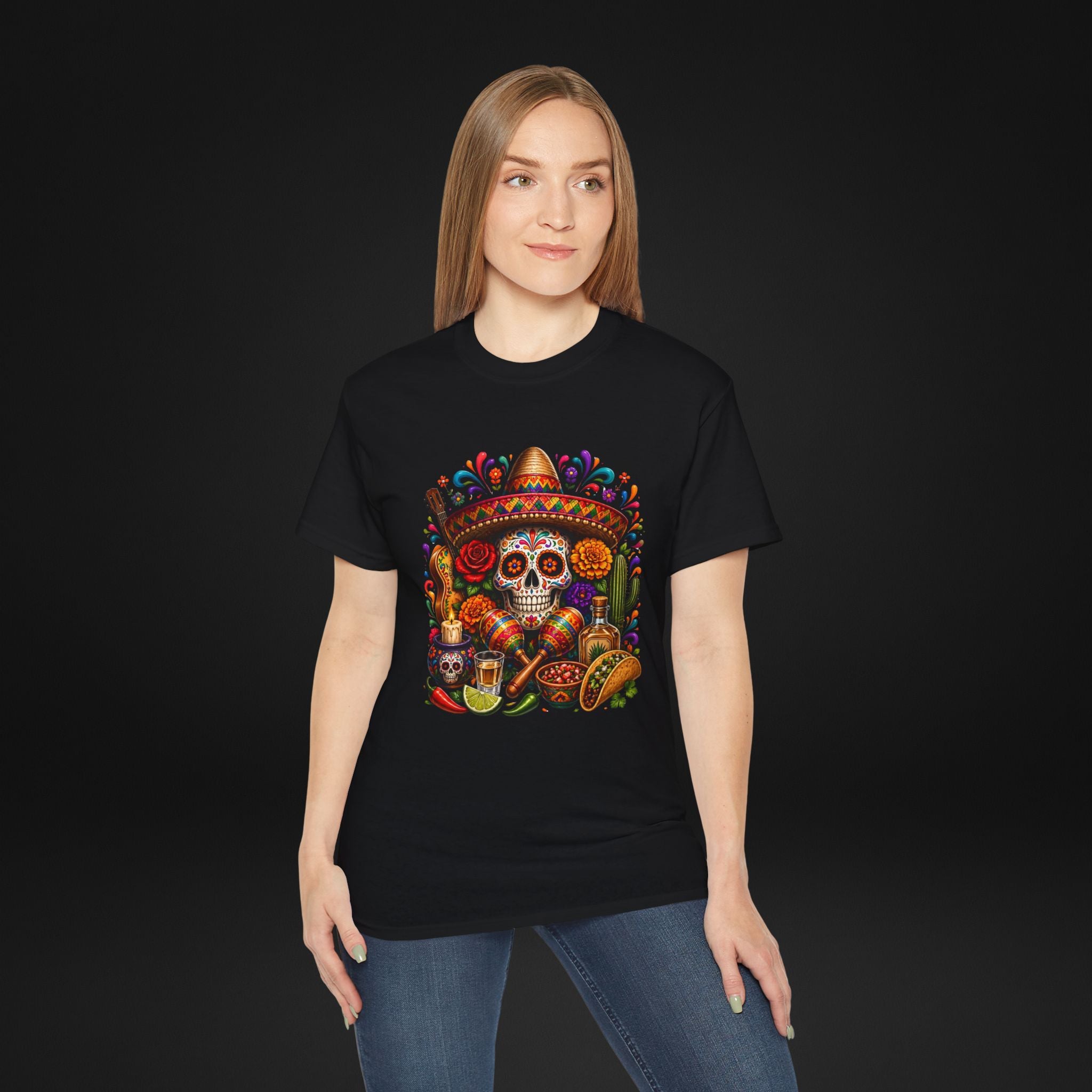 Cinco de Mayo Sugar Skull T-Shirt – Fiesta Sombrero Taco & Tequila Graphic Tee