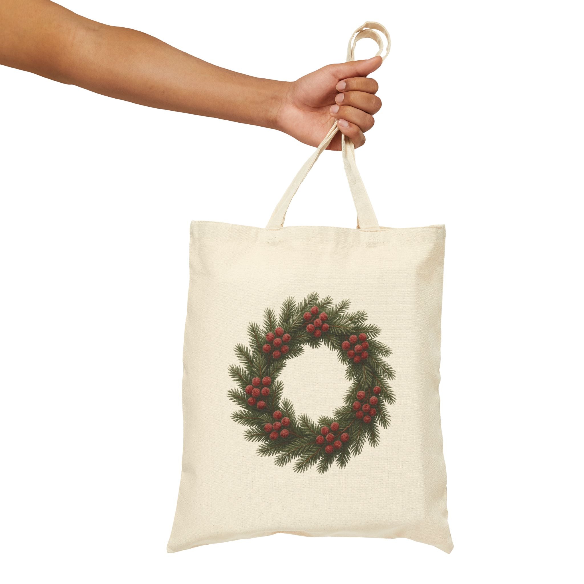 Eco-Friendly Christmas Wreath Canvas Tote Bag | Reusable Holiday Shopping & Gift Bag