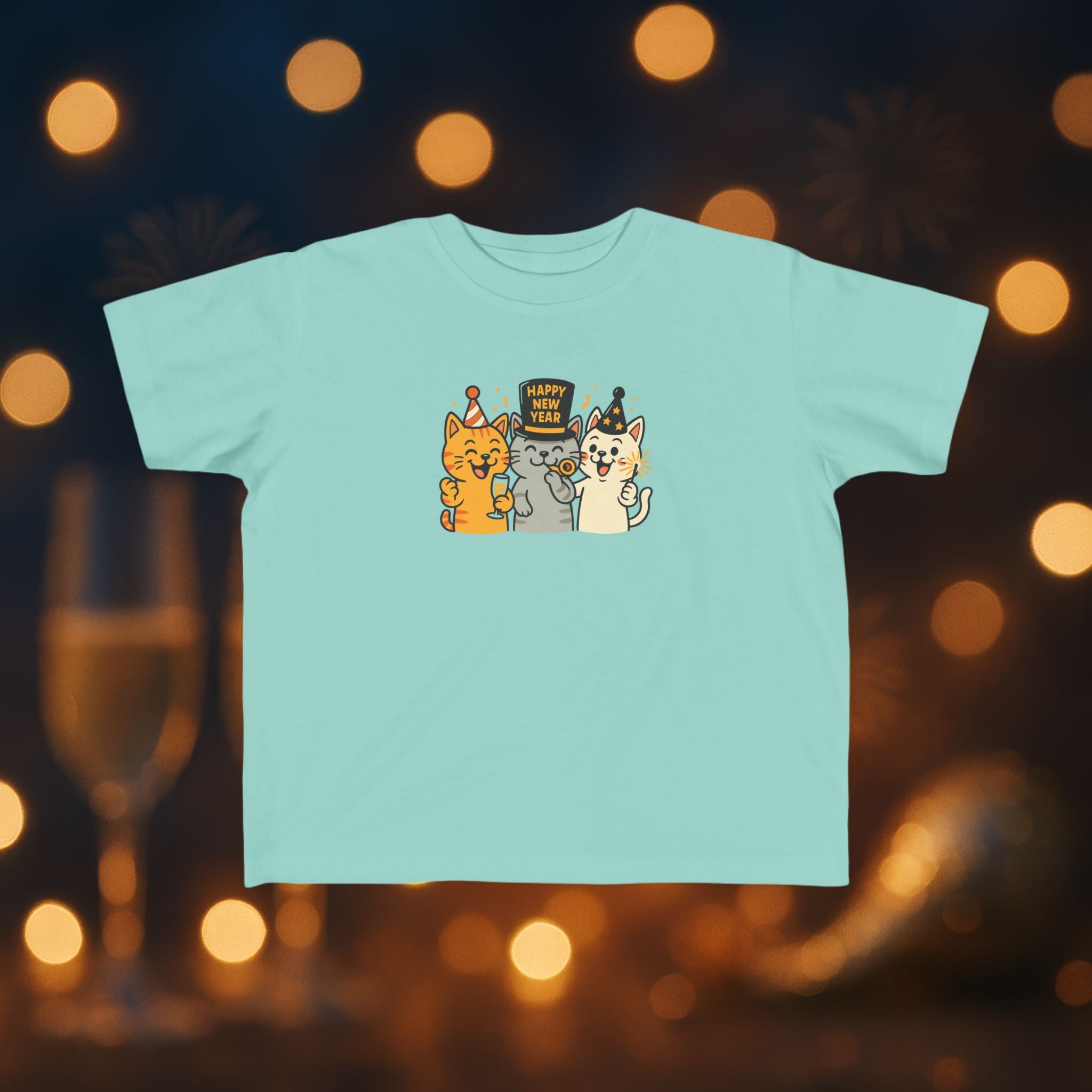 Happy New Year Cats Toddler T-Shirt – Cute Party Cats Shirt for Toddlers