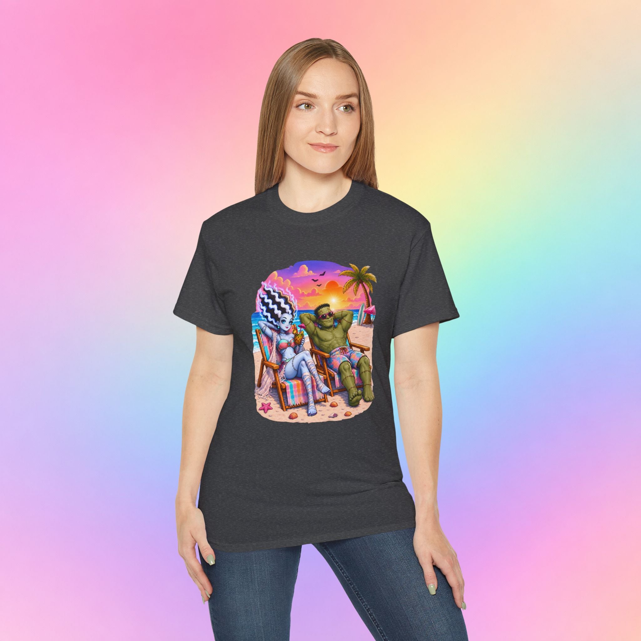 Summerween Monster Beach Couple Shirt | Spooky Summer Halloween Tropical Design