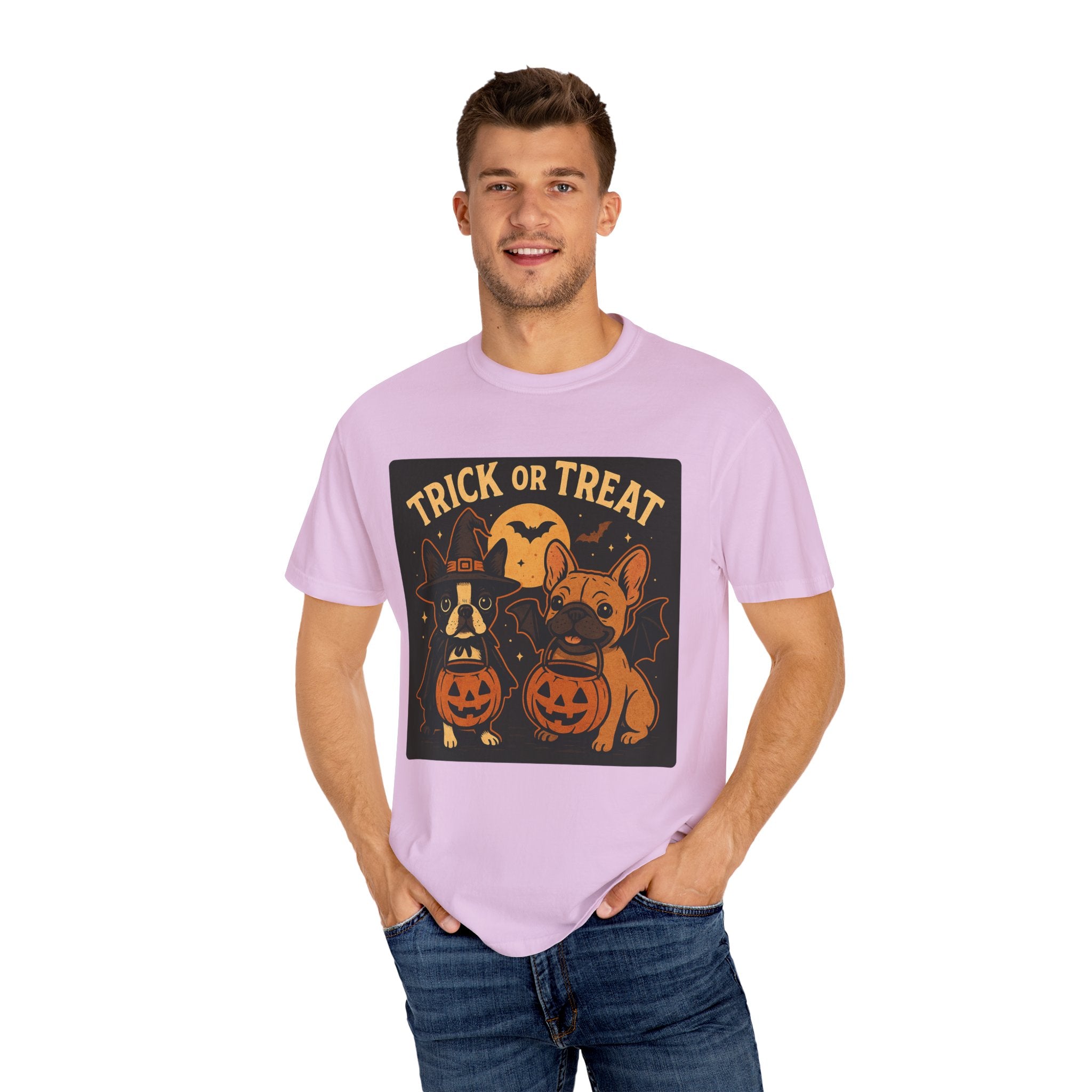 Trick or Treat Boston Terrier & Frenchie Halloween Shirt (Adult Unisex)