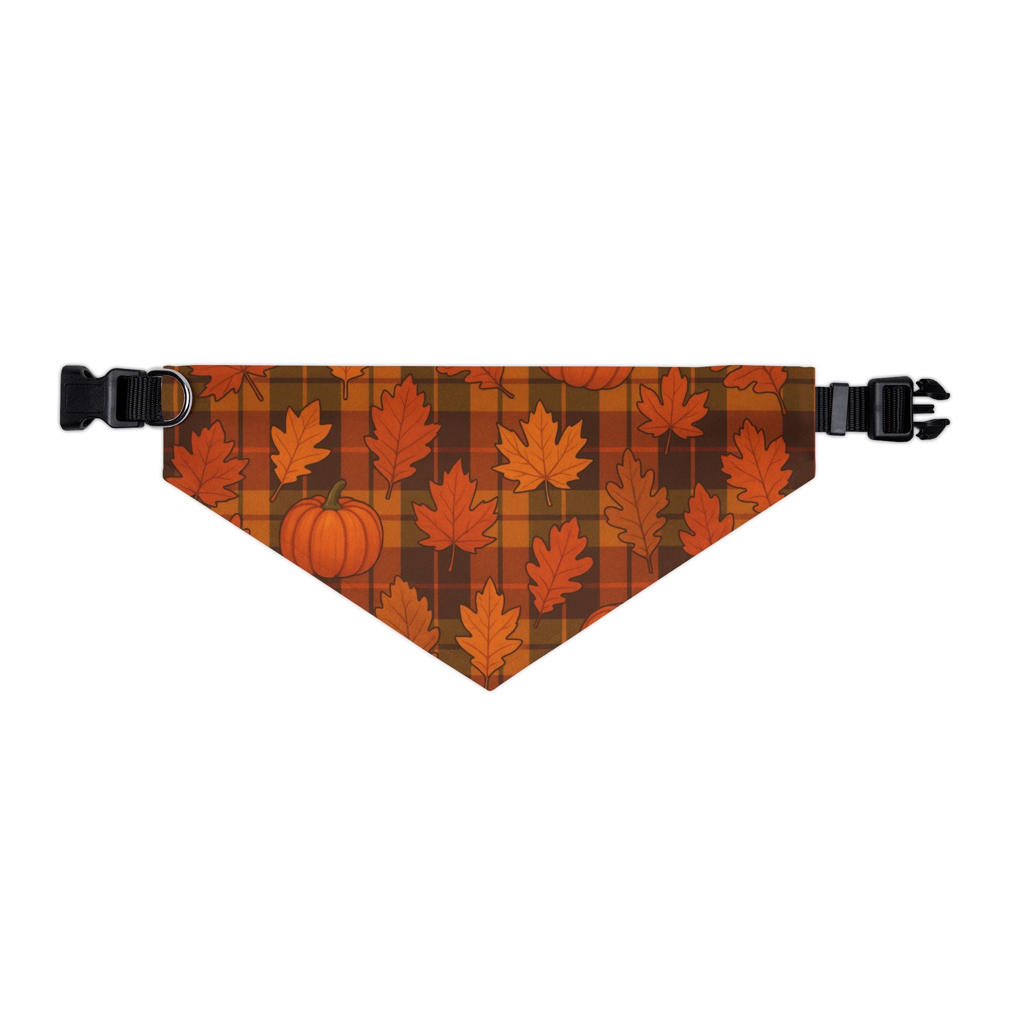 Autumn Leaves & Pumpkins Plaid Pet Bandana | Fall Dog Accessory (Multiple Sizes)
