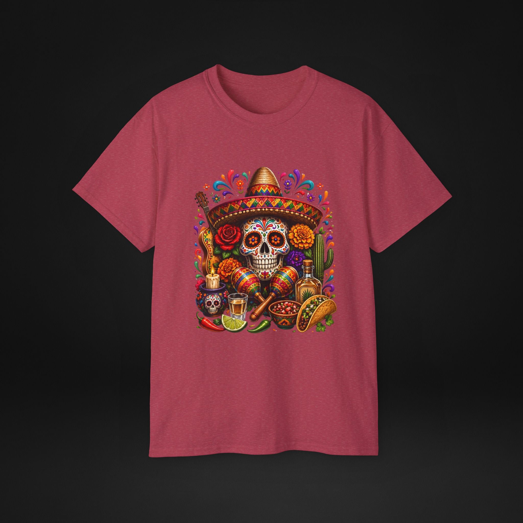 Cinco de Mayo Sugar Skull T-Shirt – Fiesta Sombrero Taco & Tequila Graphic Tee