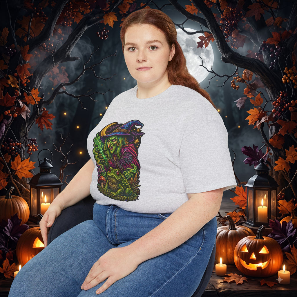 Neon Witch & Toad Halloween T-Shirt | Spooky Witchcraft Tee