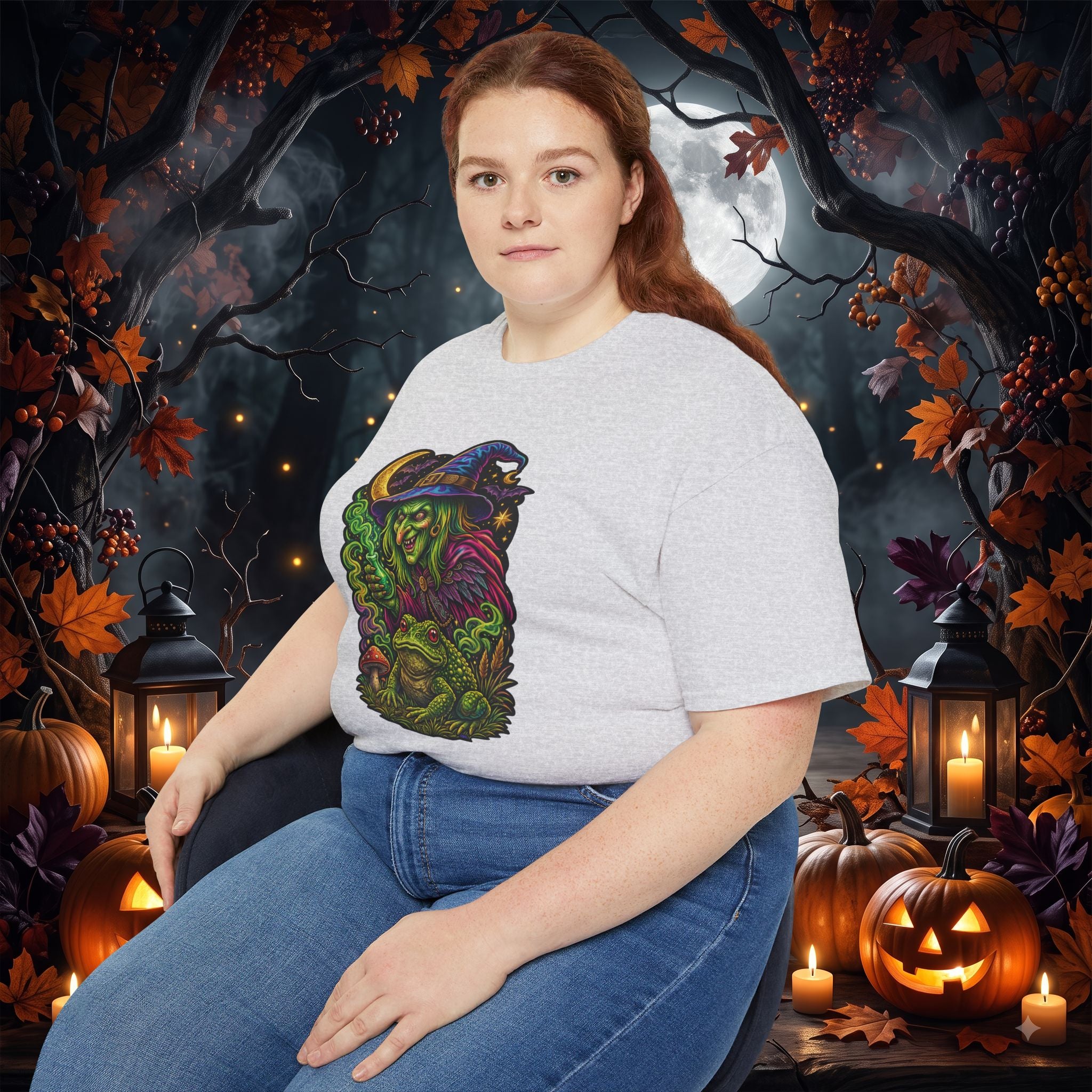 Neon Witch & Toad Halloween T-Shirt | Spooky Witchcraft Tee