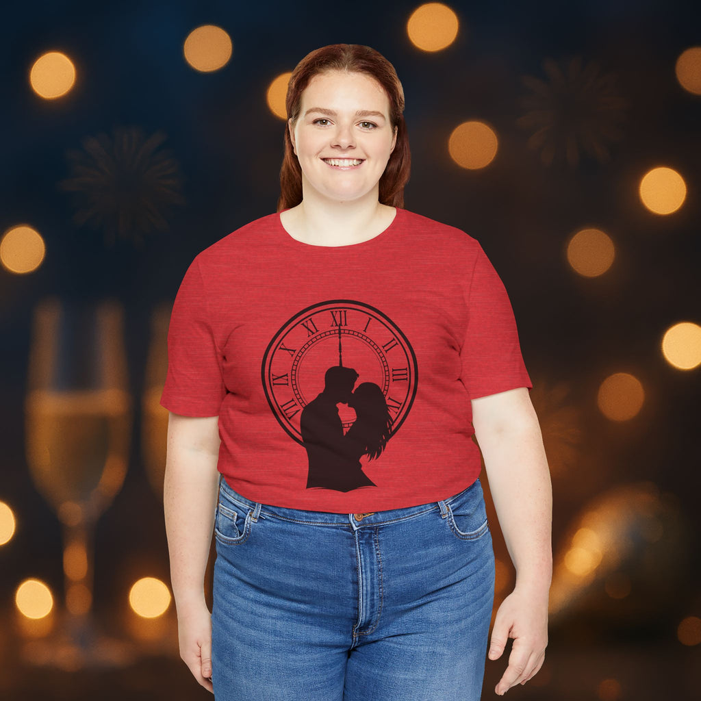 Midnight Kiss New Year’s Eve T-Shirt – Romantic Clock Silhouette Celebration Tee