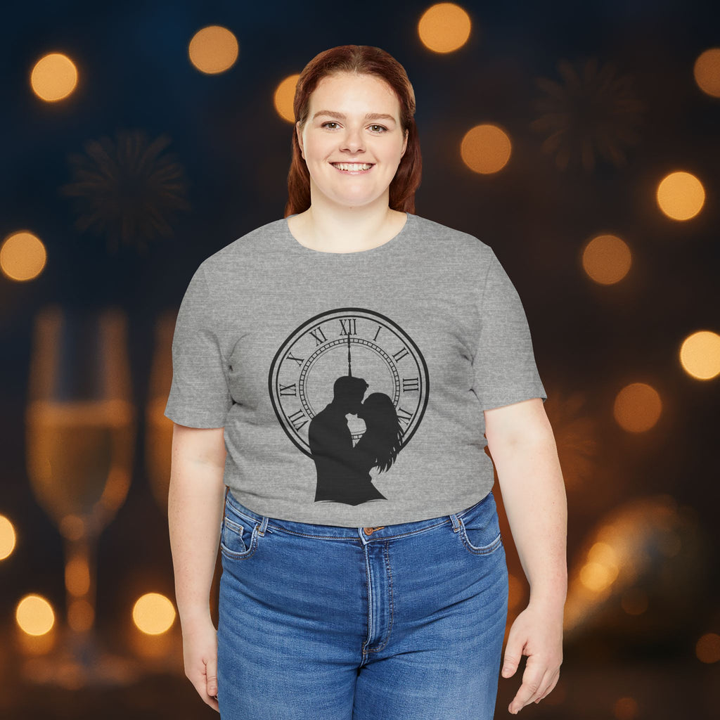 Midnight Kiss New Year’s Eve T-Shirt – Romantic Clock Silhouette Celebration Tee