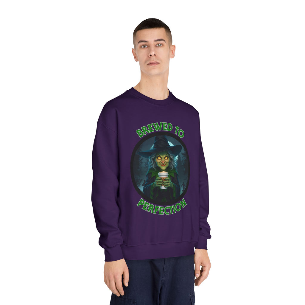 Brewed to Perfection Halloween Witch Coffee Sweatshirt (Unisex)