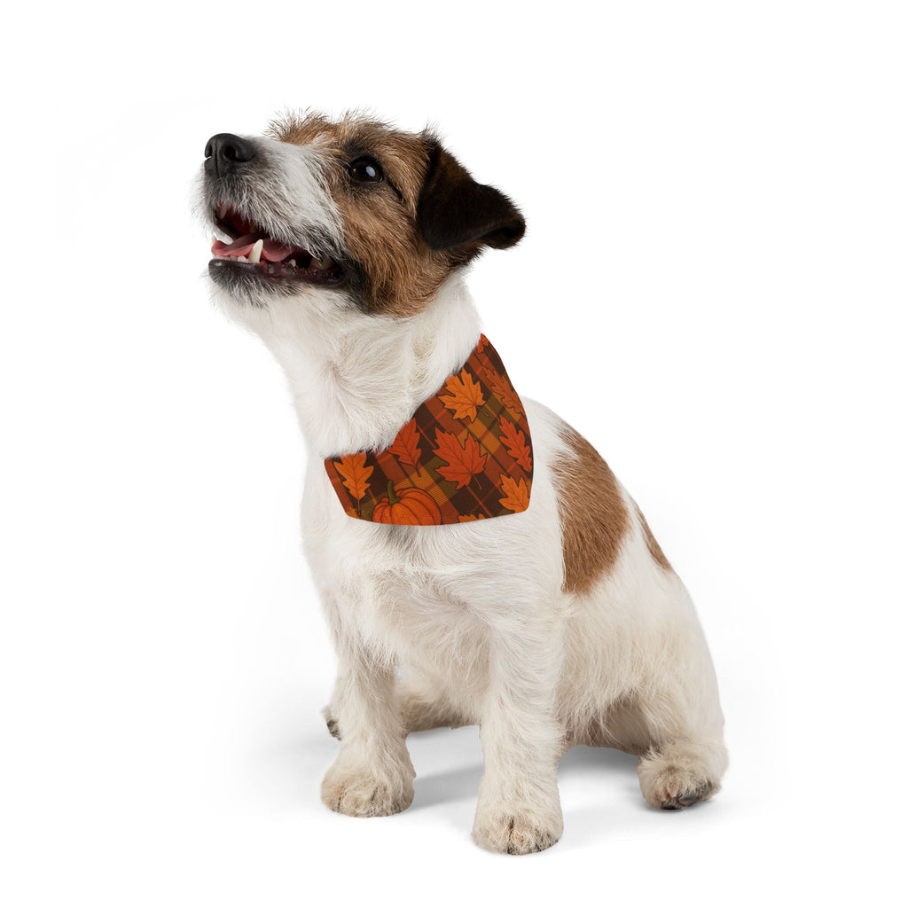 Autumn Leaves & Pumpkins Plaid Pet Bandana | Fall Dog Accessory (Multiple Sizes)