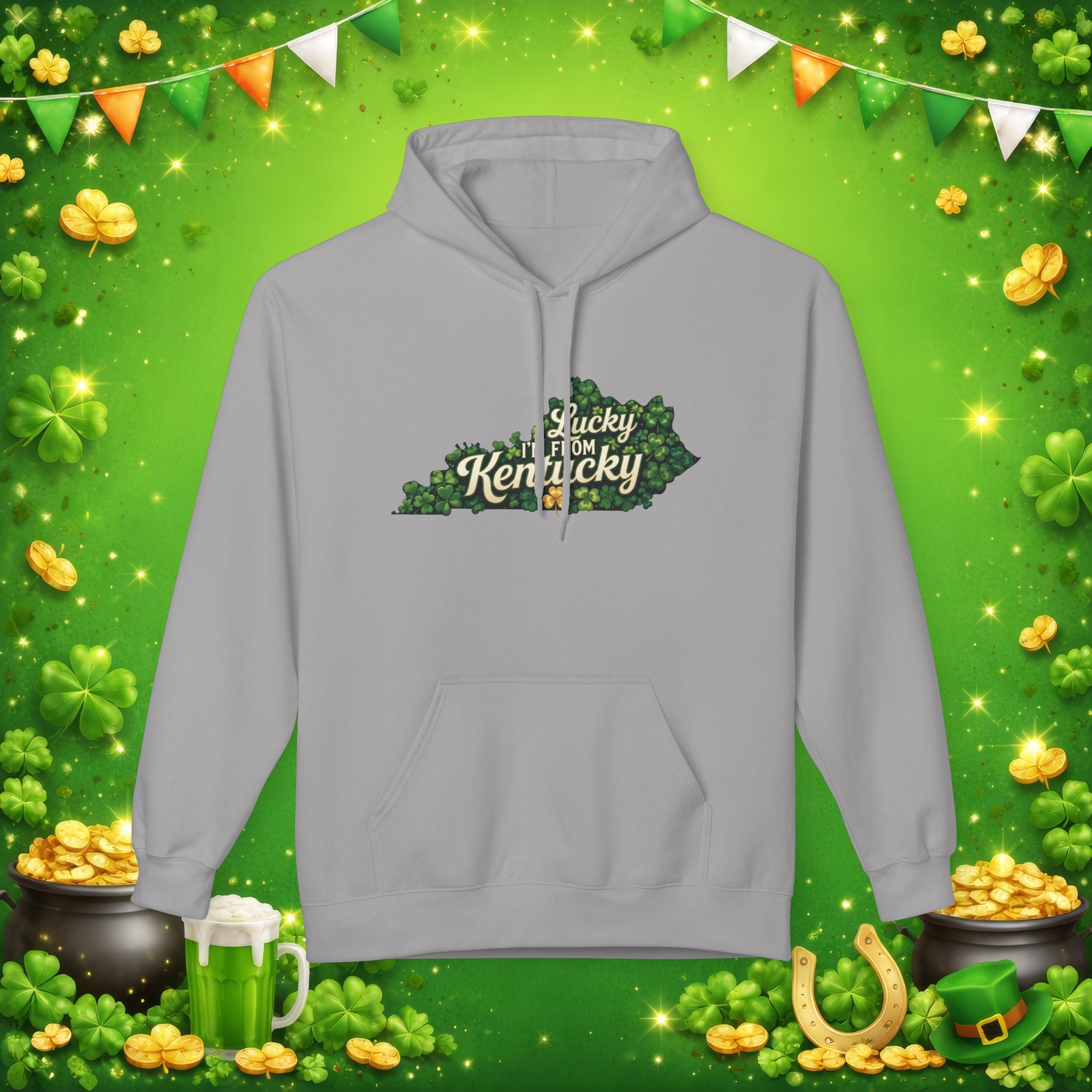 Lucky I’m From Kentucky Hoodie – St. Patrick’s Day Shamrock Kentucky Sweatshirt – Irish Bluegrass Pride Pullover