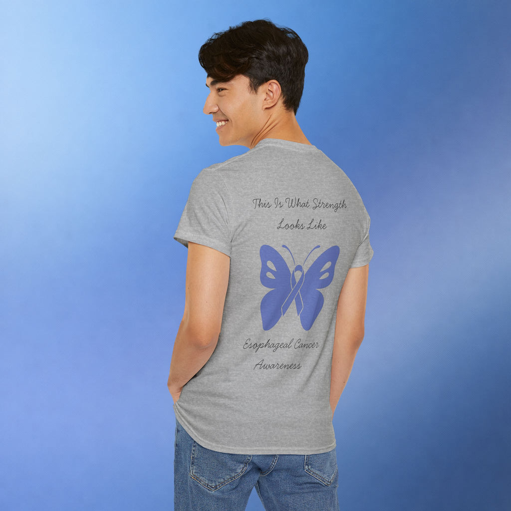 Esophageal Cancer Awareness T-Shirt | This Is What Strength Looks Like Butterfly Ribbon Tee