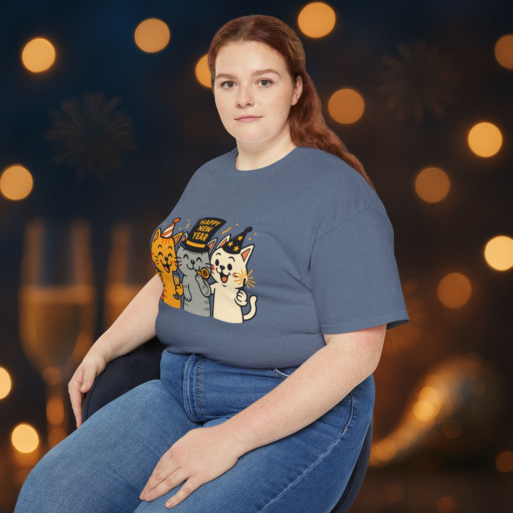 Happy New Year Cats T-Shirt – Cute Party Cats Tee | New Year’s Eve Cat Lover Shirt