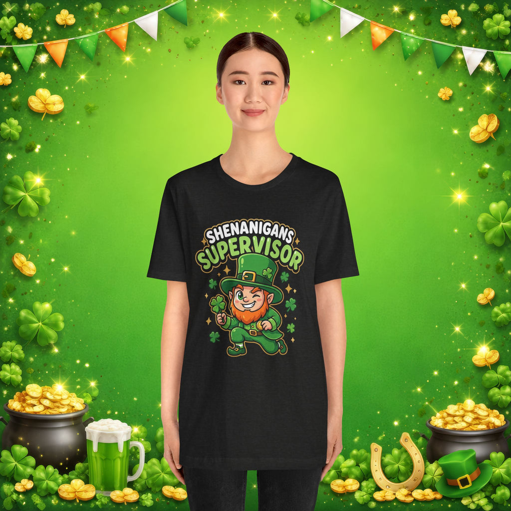 Shenanigans Supervisor T-Shirt – Funny St. Patrick’s Day Leprechaun Adult Unisex Tee