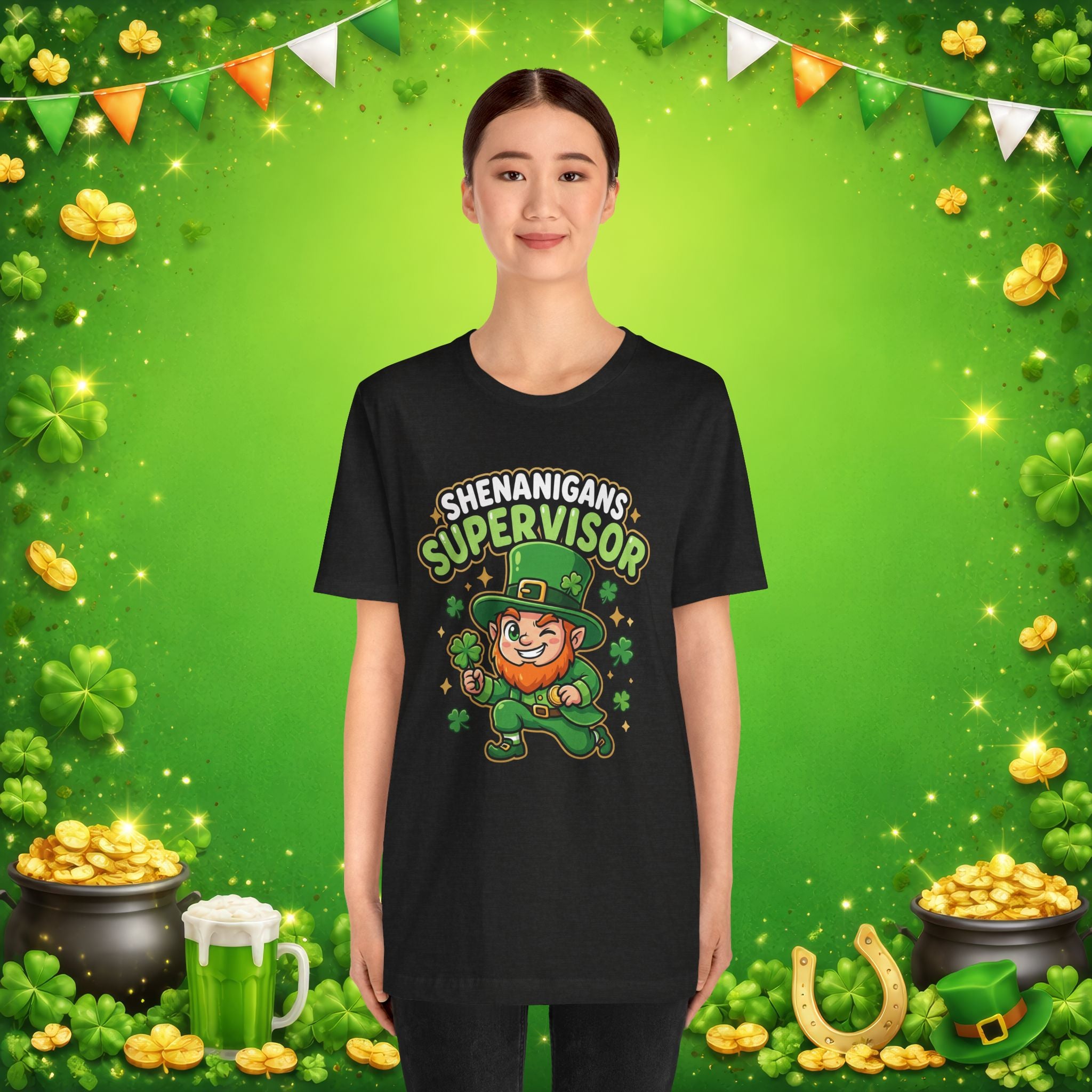 Shenanigans Supervisor T-Shirt – Funny St. Patrick’s Day Leprechaun Adult Unisex Tee
