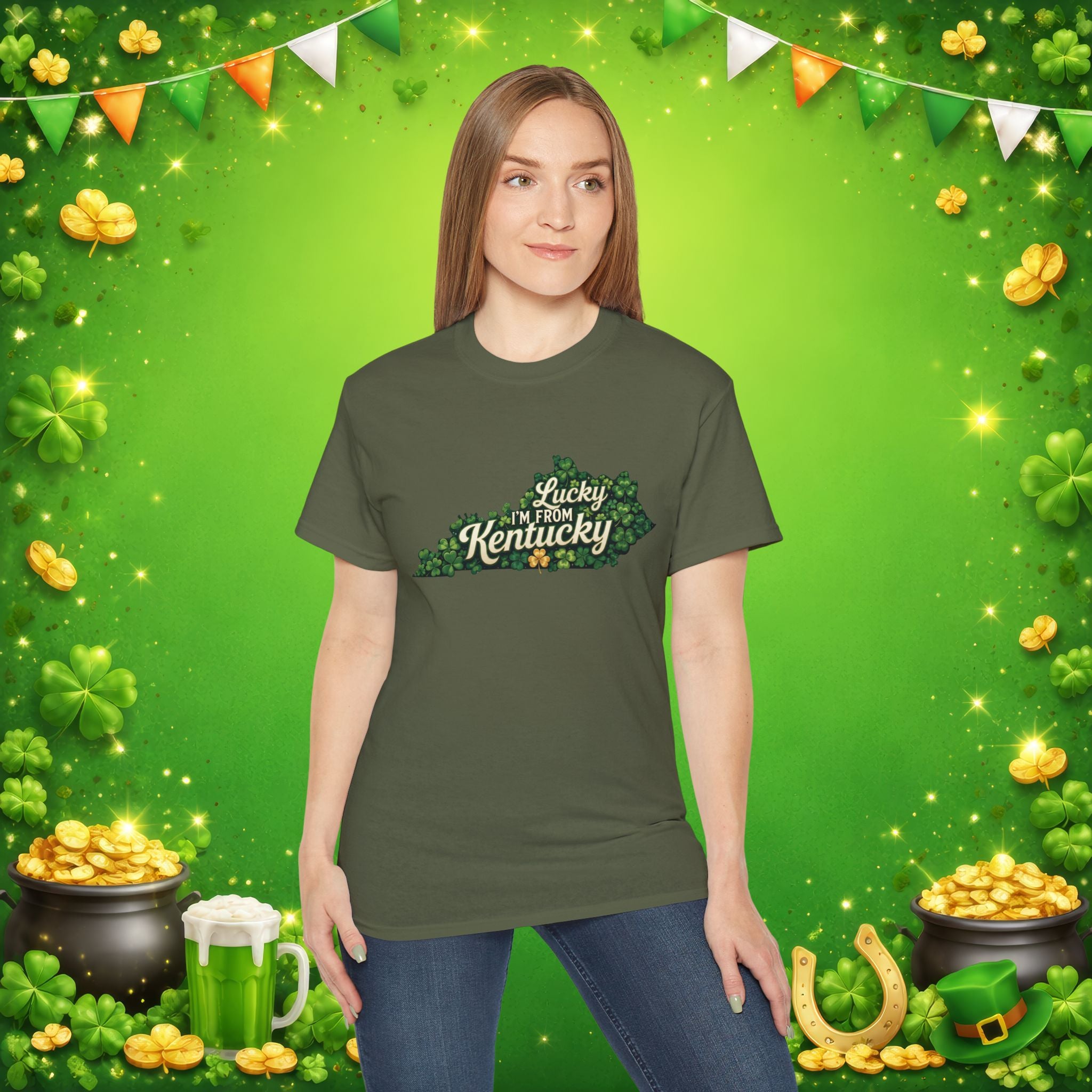Lucky I’m From Kentucky T-Shirt – St. Patrick’s Day Shamrock Kentucky Shirt – Irish Bluegrass Pride Graphic Tee
