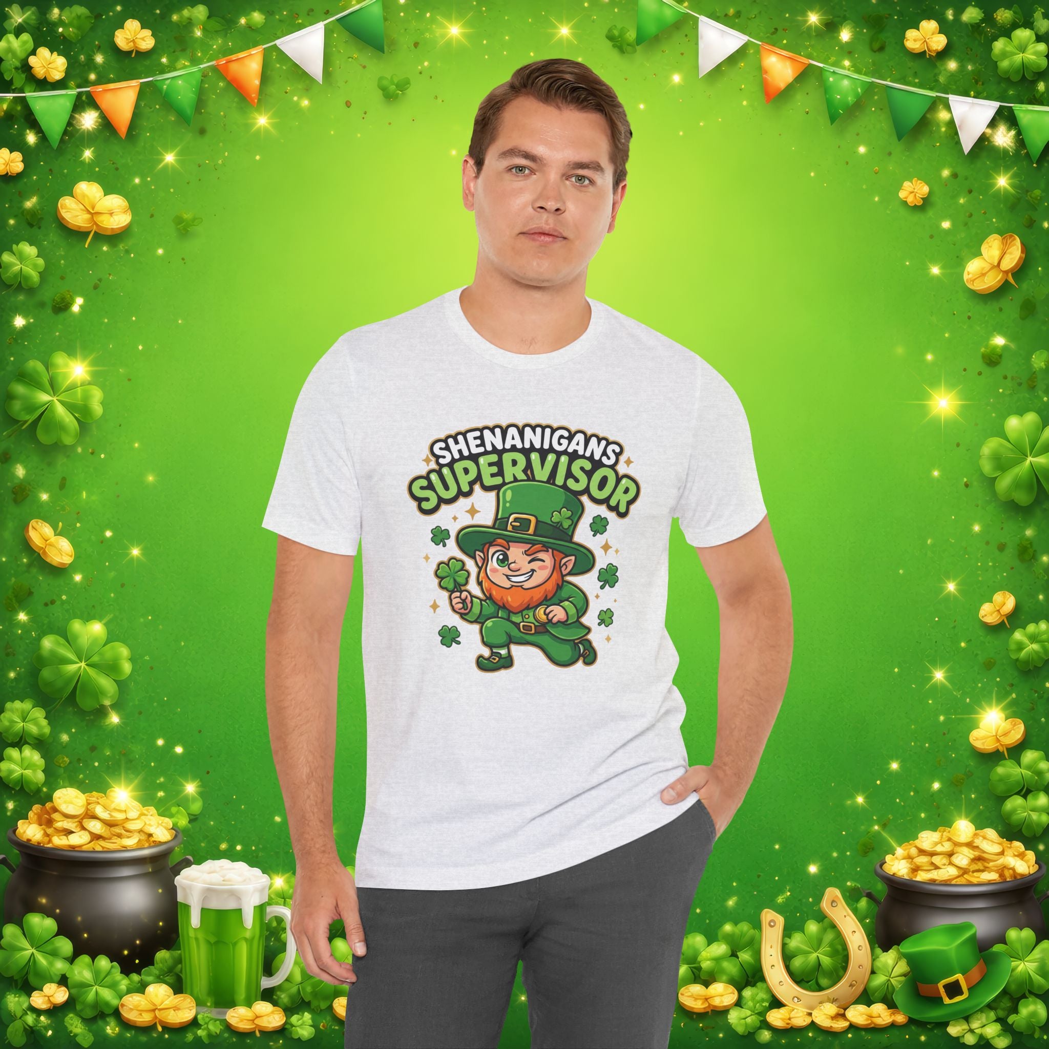 Shenanigans Supervisor T-Shirt – Funny St. Patrick’s Day Leprechaun Adult Unisex Tee