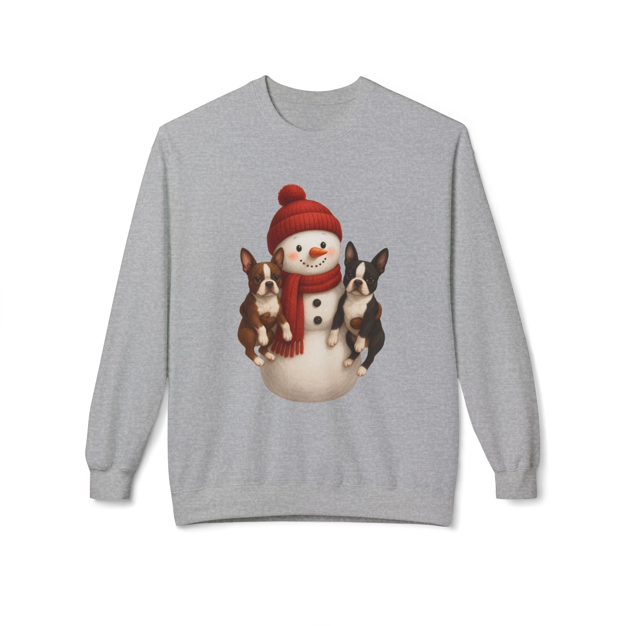 Winter Boston Terrier Snowman Sweatshirt – Cozy Holiday Dog Lover Pullover