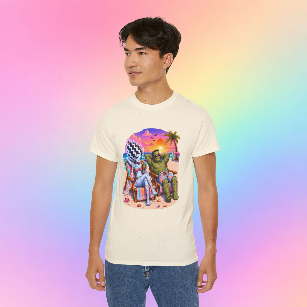 Summerween Monster Beach Couple Shirt | Spooky Summer Halloween Tropical Design
