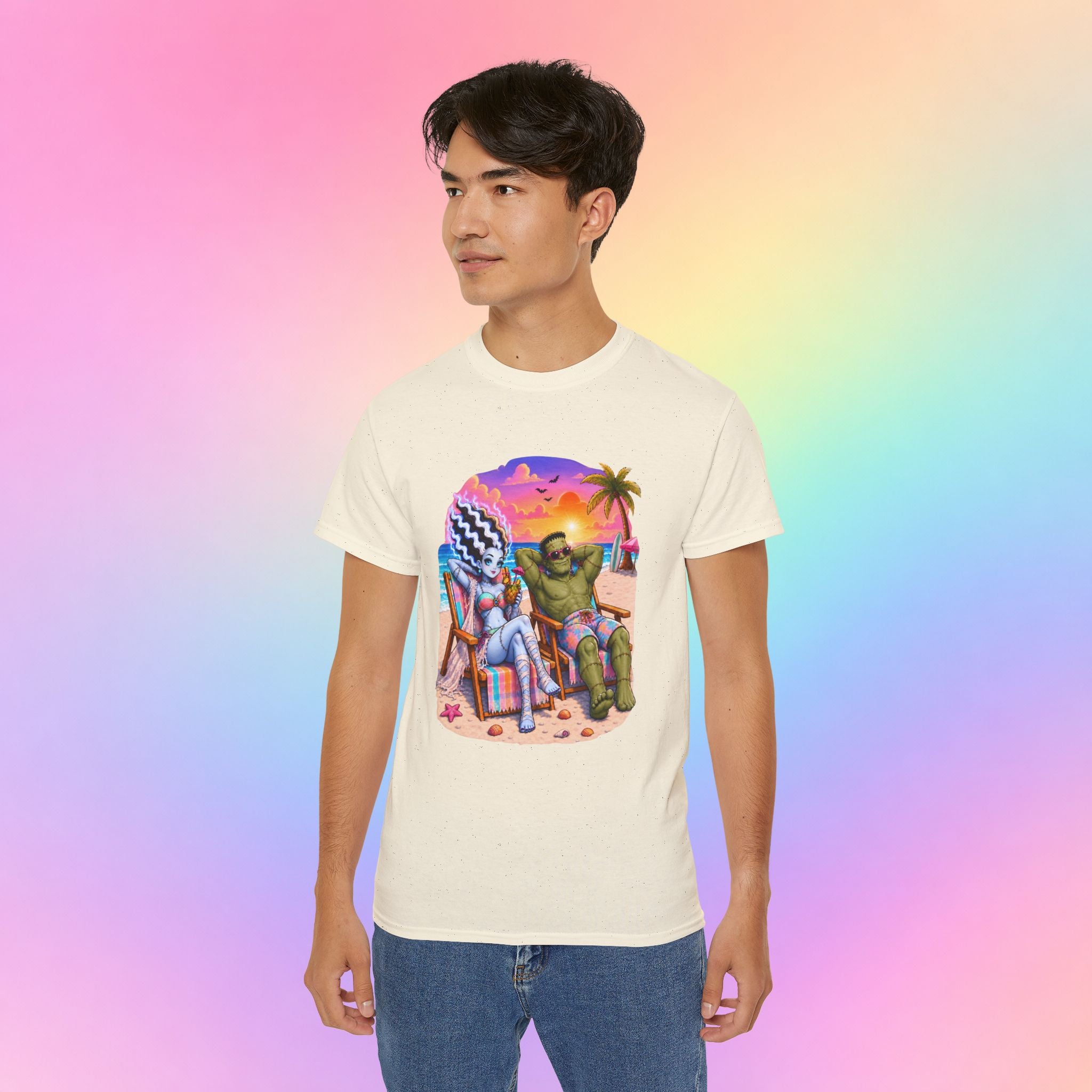 Summerween Monster Beach Couple Shirt | Spooky Summer Halloween Tropical Design