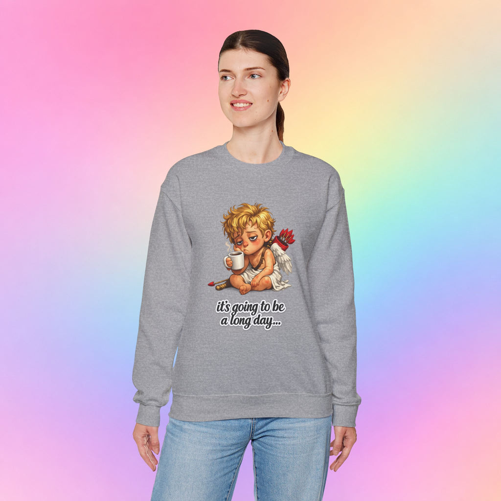 It’s Going to Be a Long Day Cupid Valentine’s Day Sweatshirt – Funny Coffee Angel Pullover