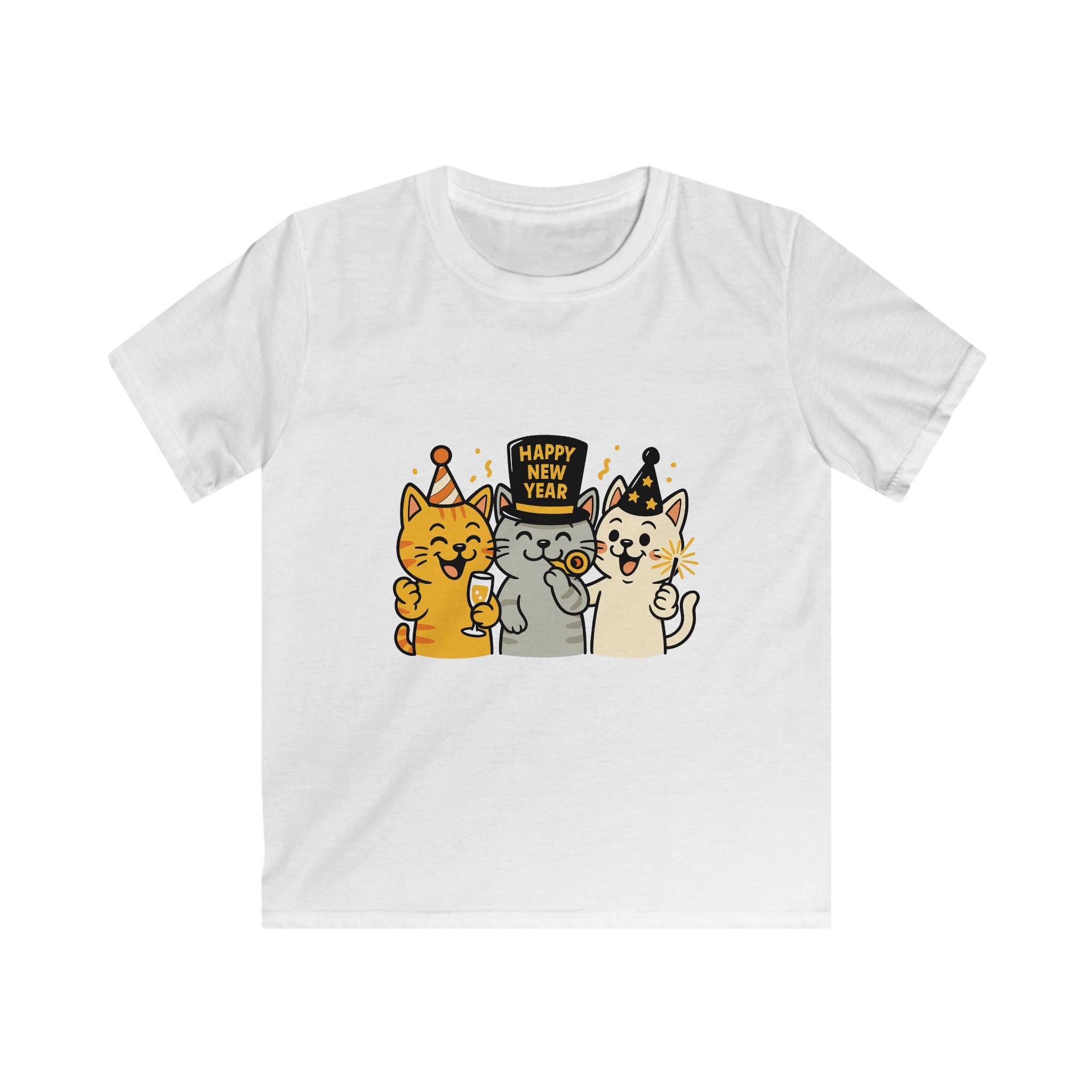 Happy New Year Cats Kids T-Shirt – Fun Party Cats Shirt for Boys & Girls