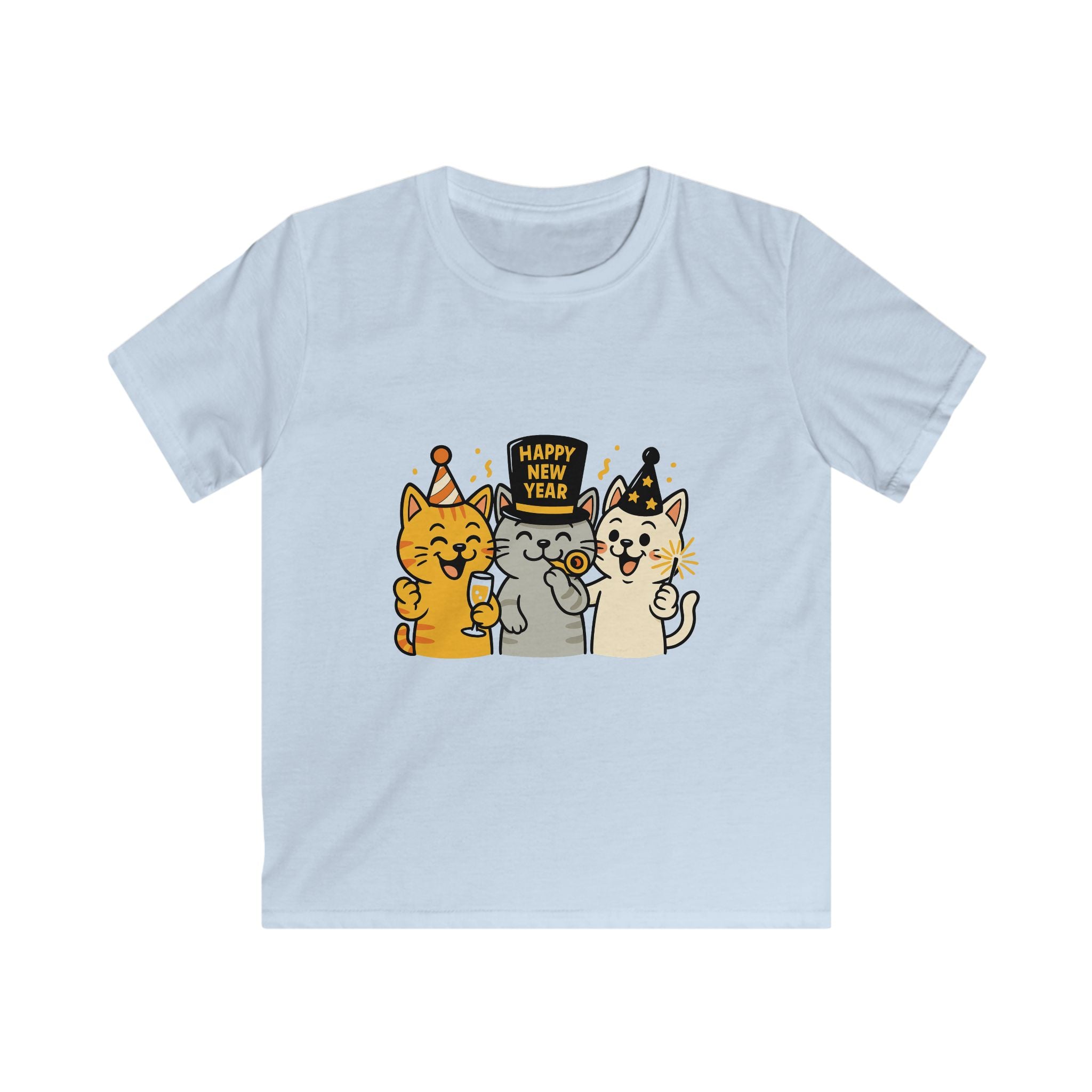 Happy New Year Cats Kids T-Shirt – Fun Party Cats Shirt for Boys & Girls