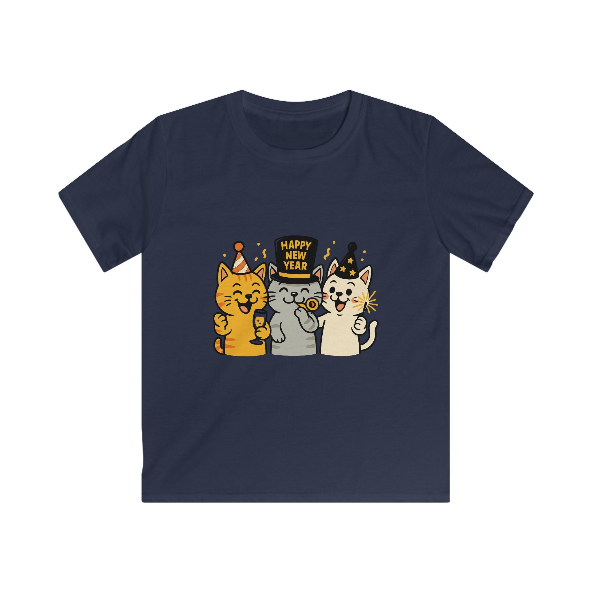 Happy New Year Cats Kids T-Shirt – Fun Party Cats Shirt for Boys & Girls